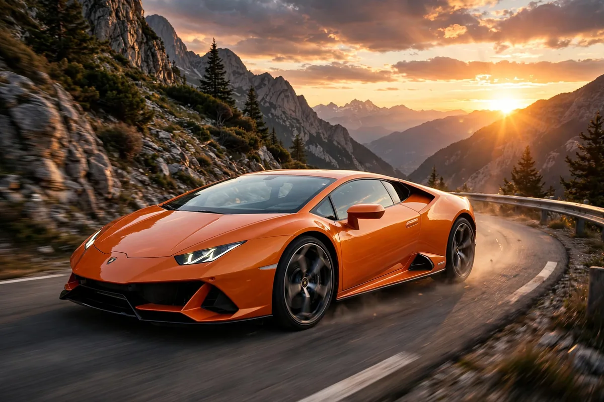 Lamborghini Huracán EVO naranja en carretera de montaña