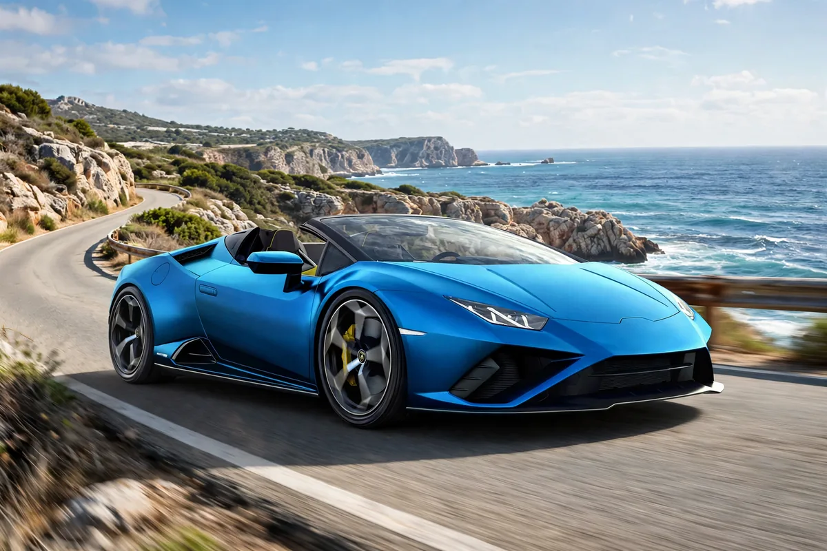 Lamborghini Huracán EVO RWD Spyder descapotado en costa