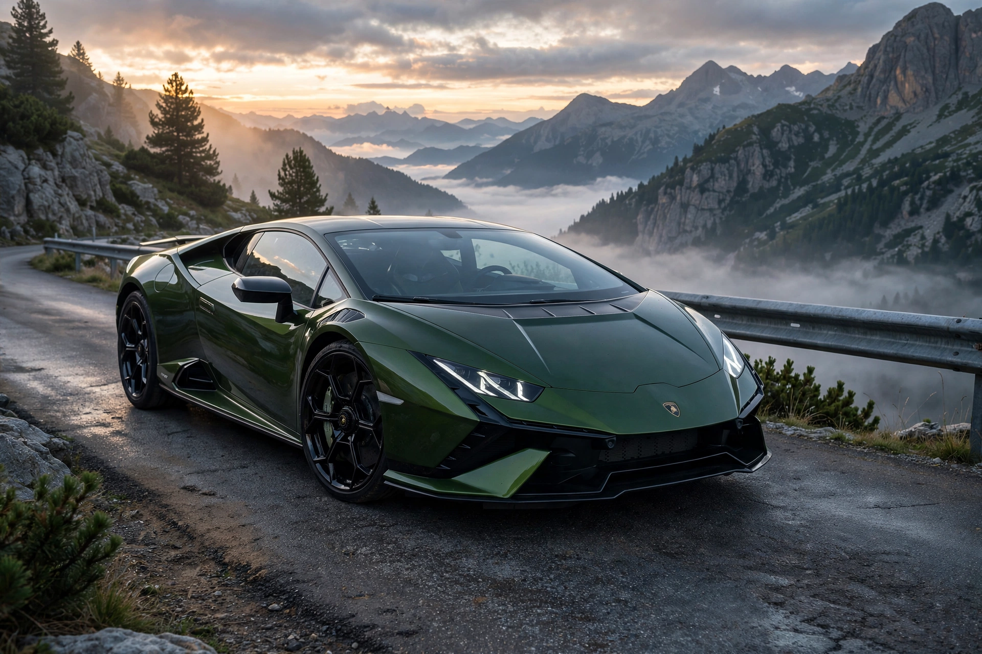 Lamborghini Huracán Tecnica verde en puerto de montaña