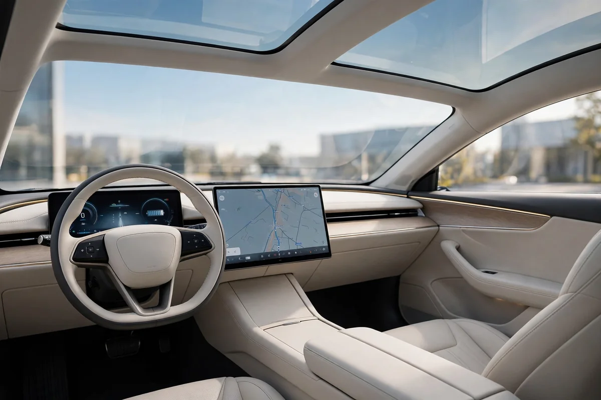 Interior del Leapmotor C01 con triple pantalla