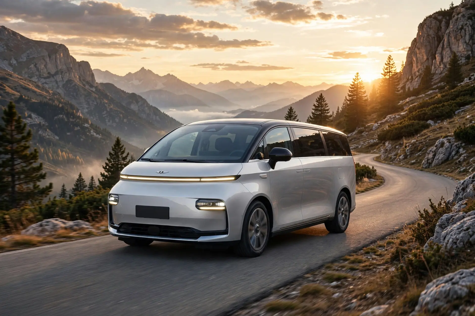 LEVC L380, monovolumen eléctrico de lujo, en carretera de montaña