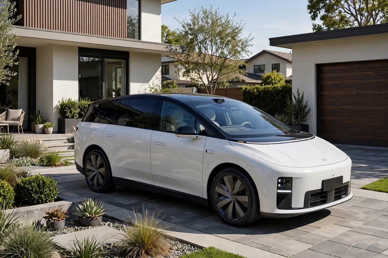 SUV familiar eléctrico de gran tamaño con luz diurna continua en el frontal