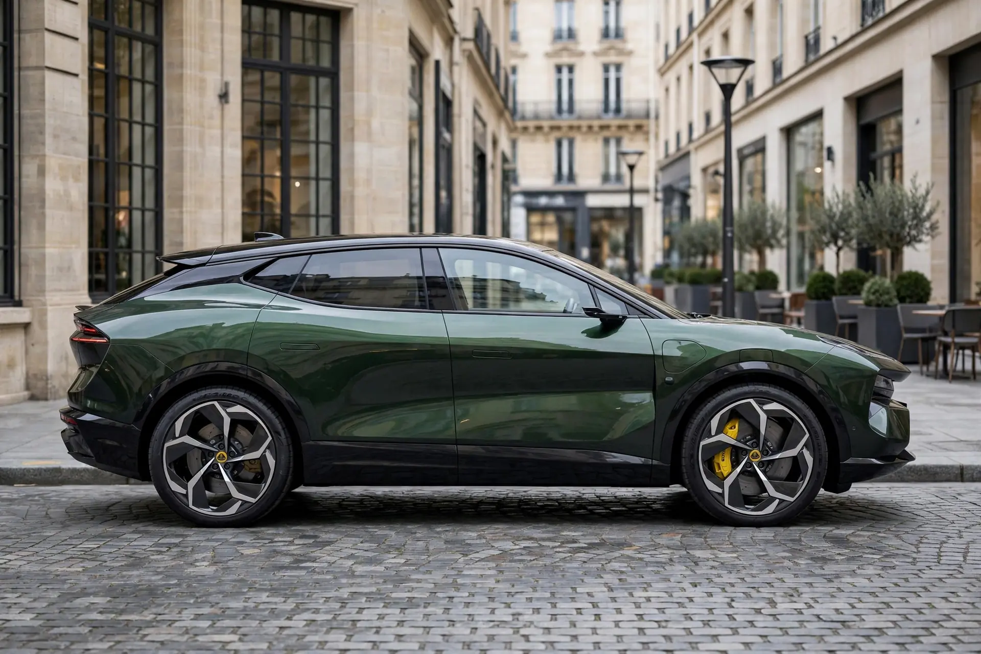 Lotus Eletre 600, vista lateral en ciudad europea