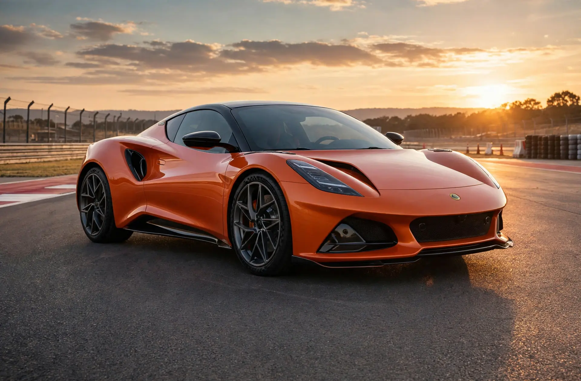 Lotus Emira 420 Sport naranja en circuito