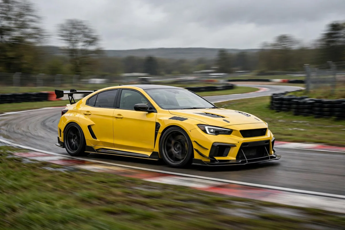 Lynk & Co 03+ berlina deportiva amarilla en circuito