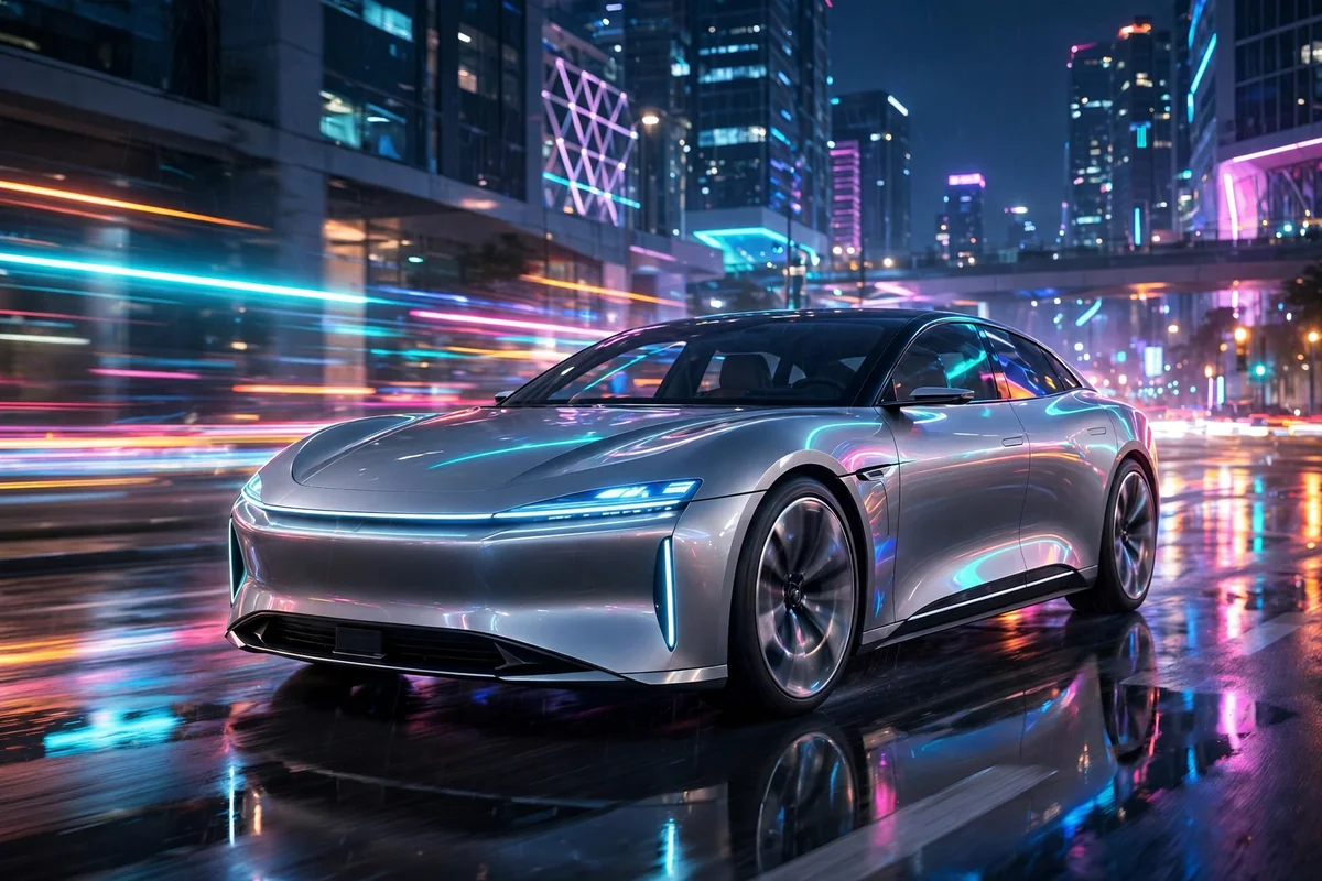 Lynk & Co Z10 circulando de noche por la ciudad