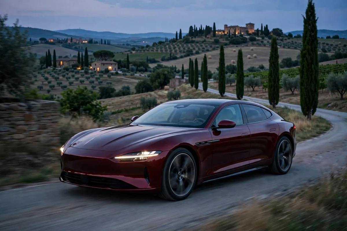 Maserati Ghibli Modena rojo en Toscana