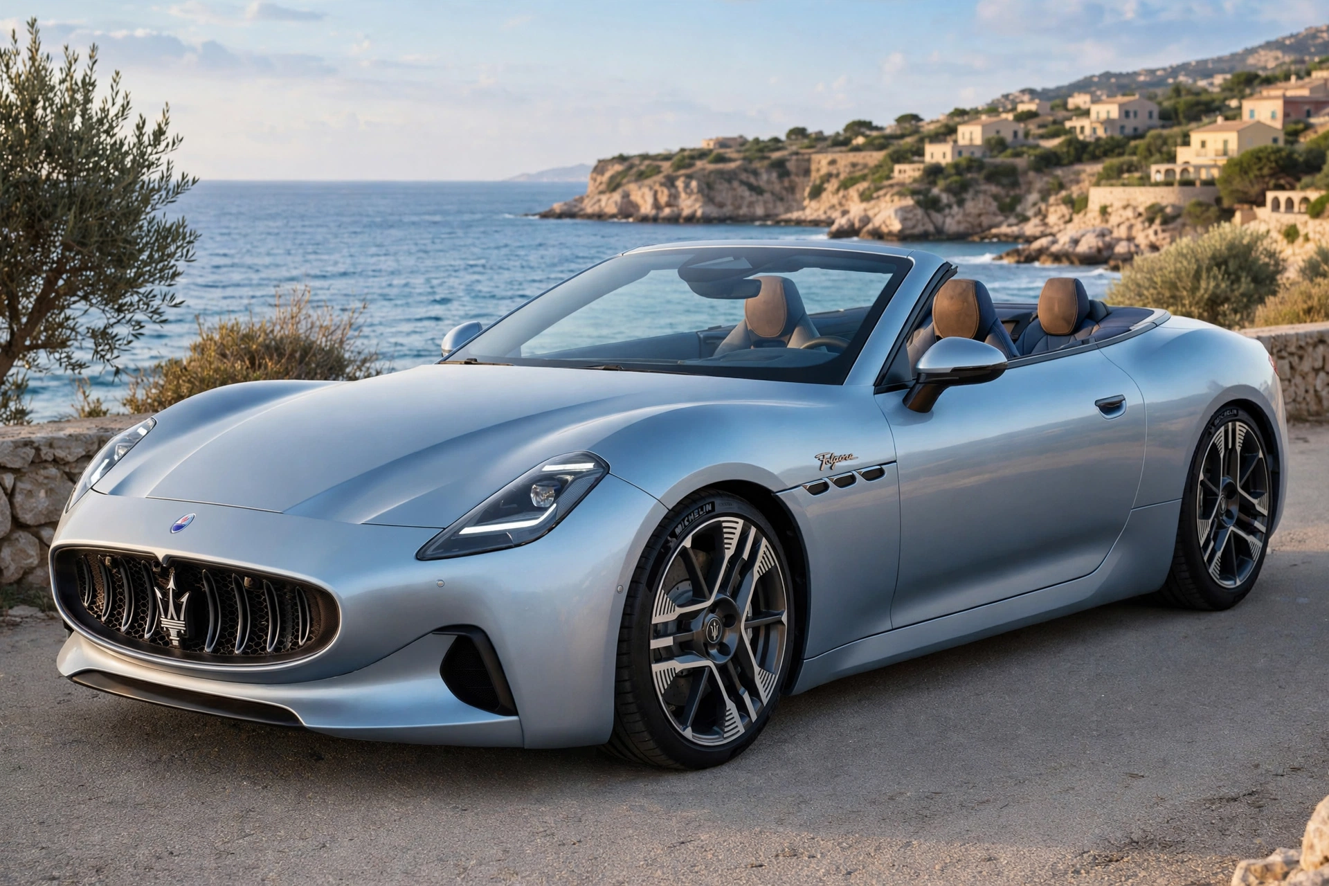 Maserati GranCabrio Folgore 2027, tres cuartos delantero