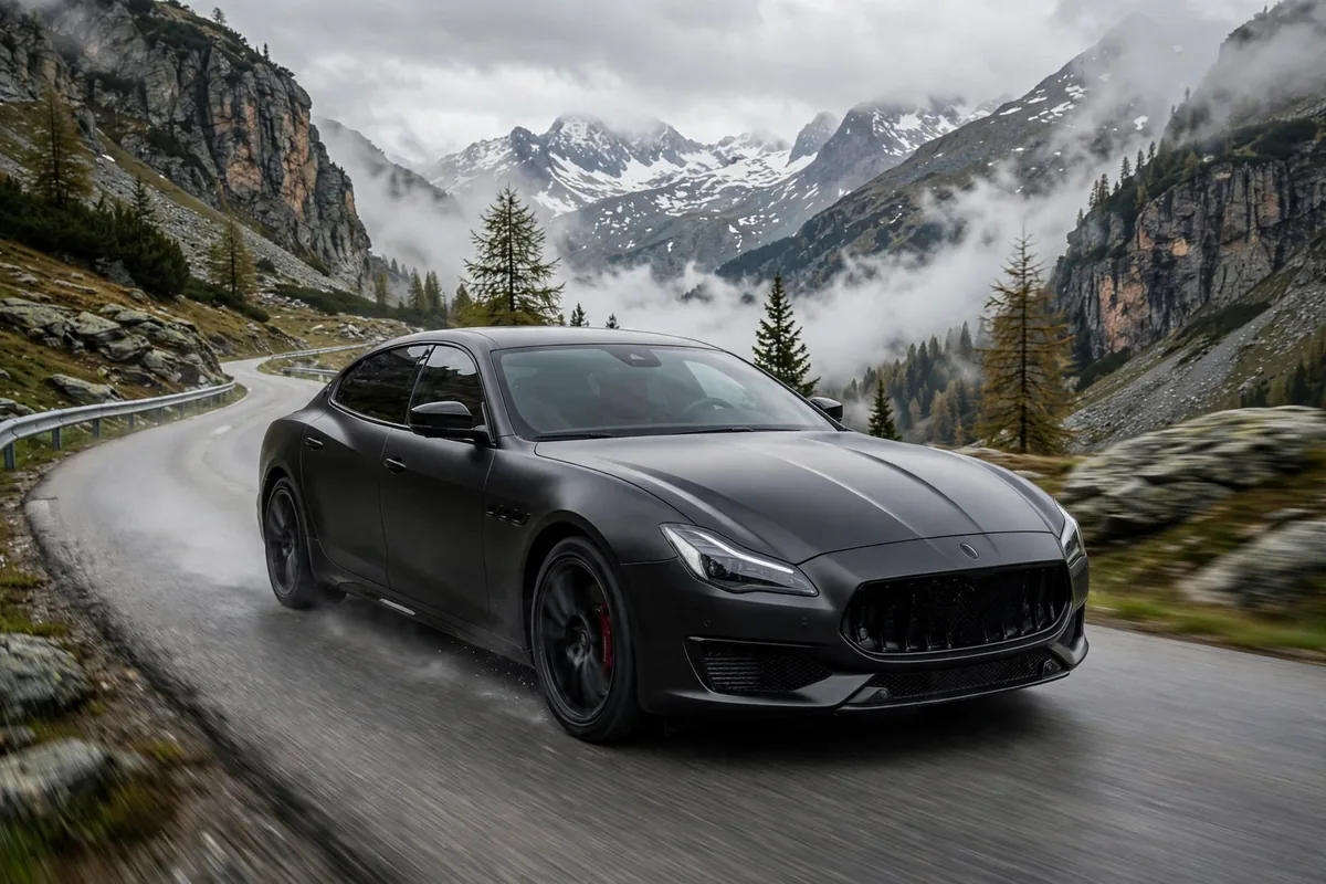 Maserati Quattroporte Trofeo en carretera alpina