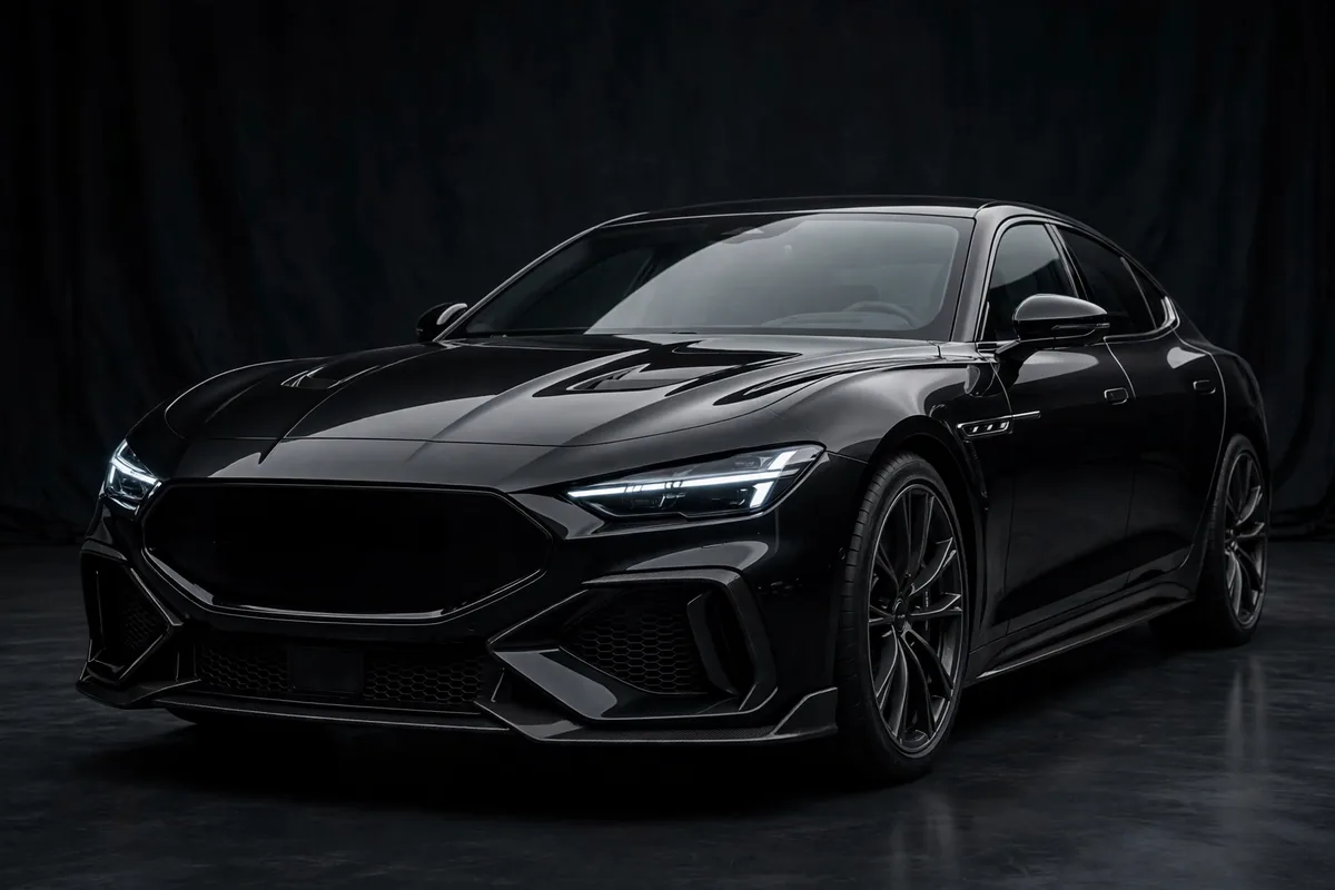 Maserati Quattroporte Trofeo, vista lateral en estudio