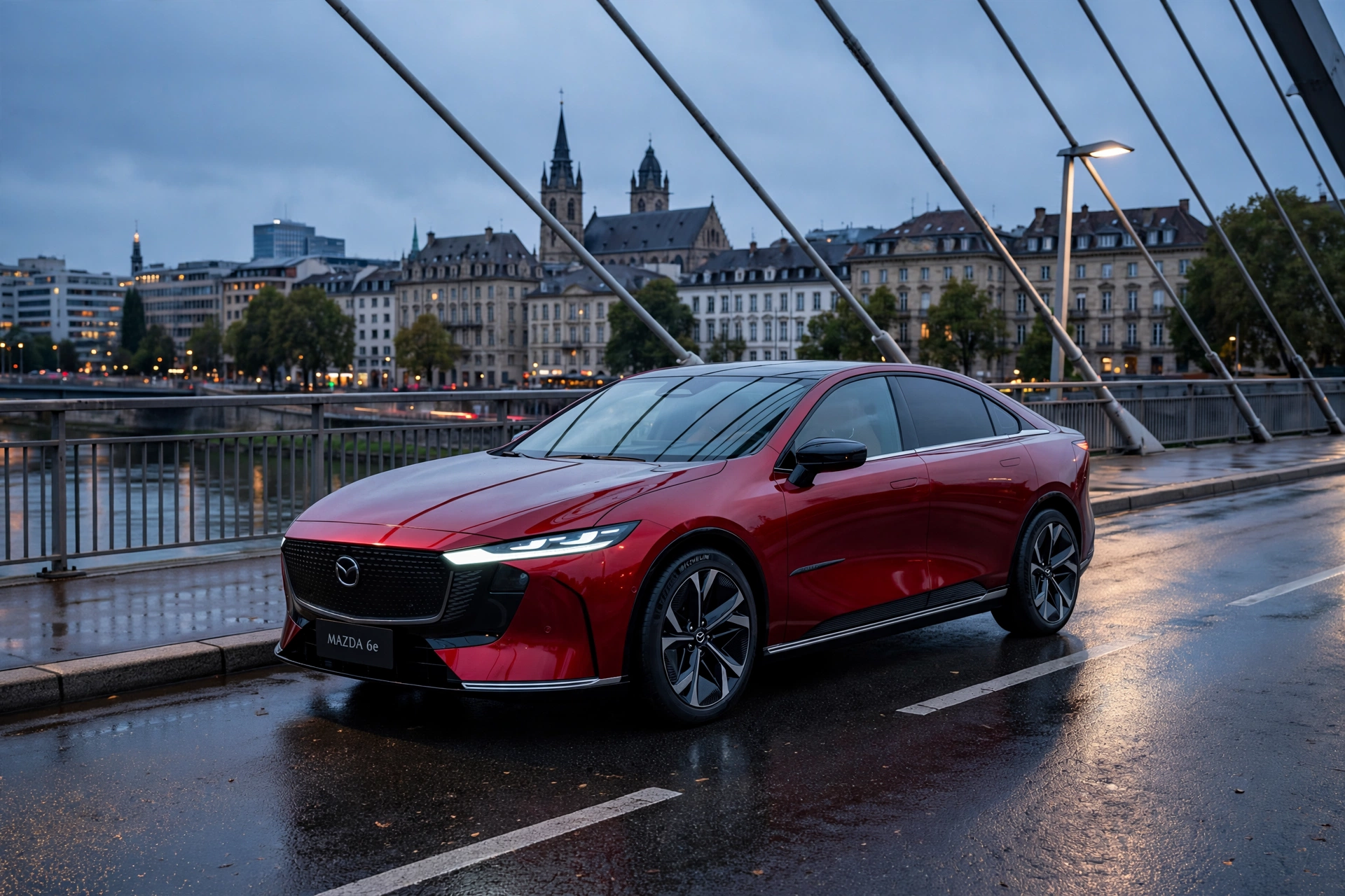 Mazda6e 2025 eléctrico, vista tres cuartos delantera