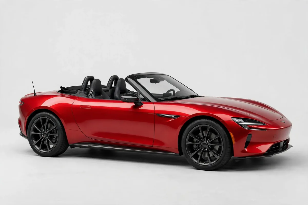Mazda MX-5 gris, vista tres cuartos delantera en estudio