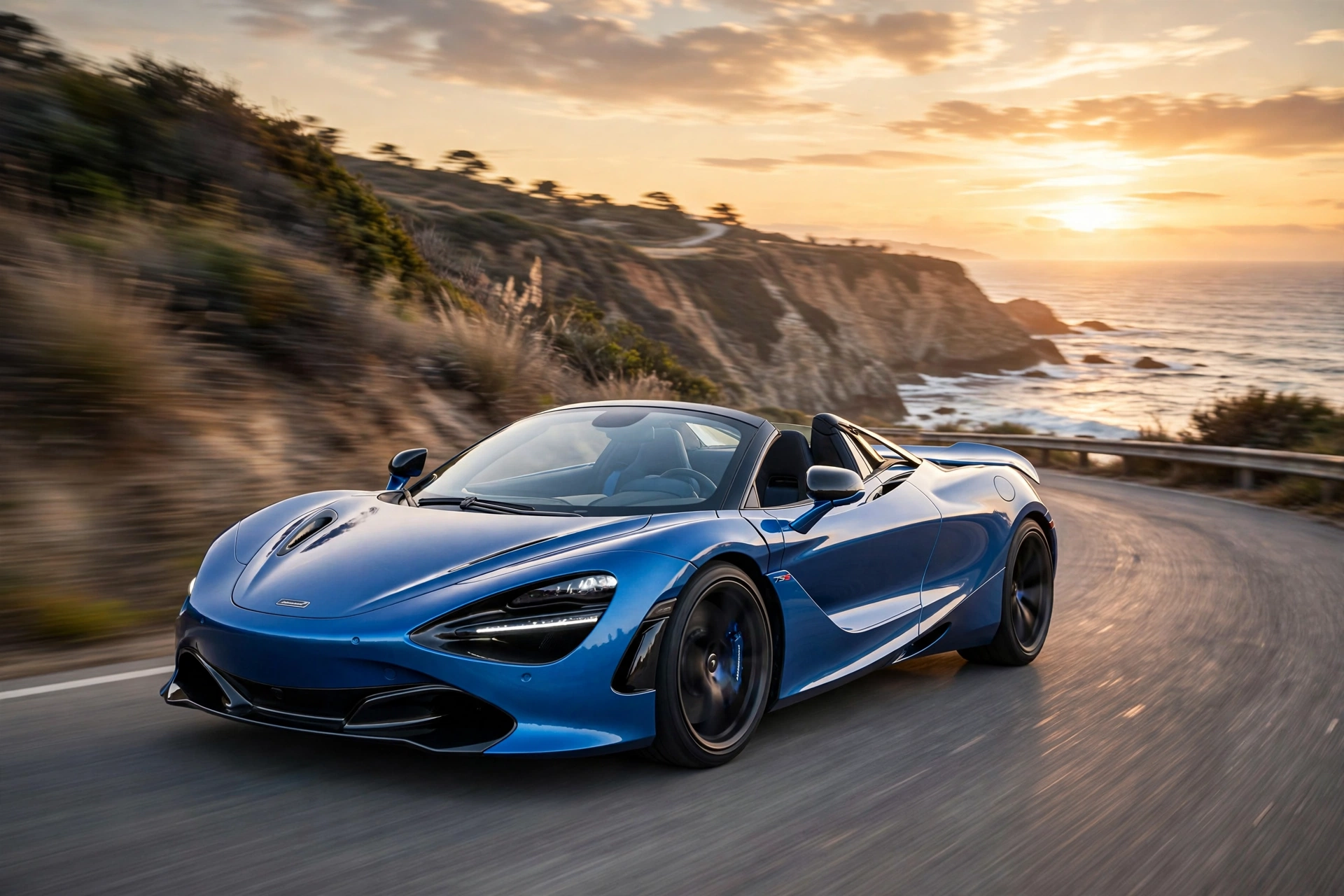 McLaren 750S Spider descapotado en carretera de costa
