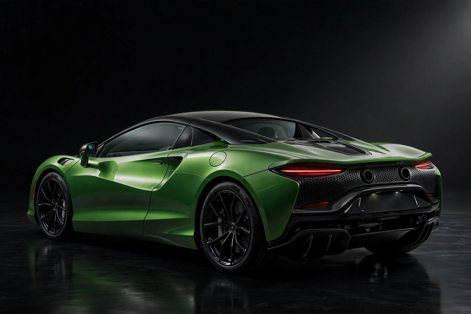 McLaren Artura Spider verde, vista trasera en estudio