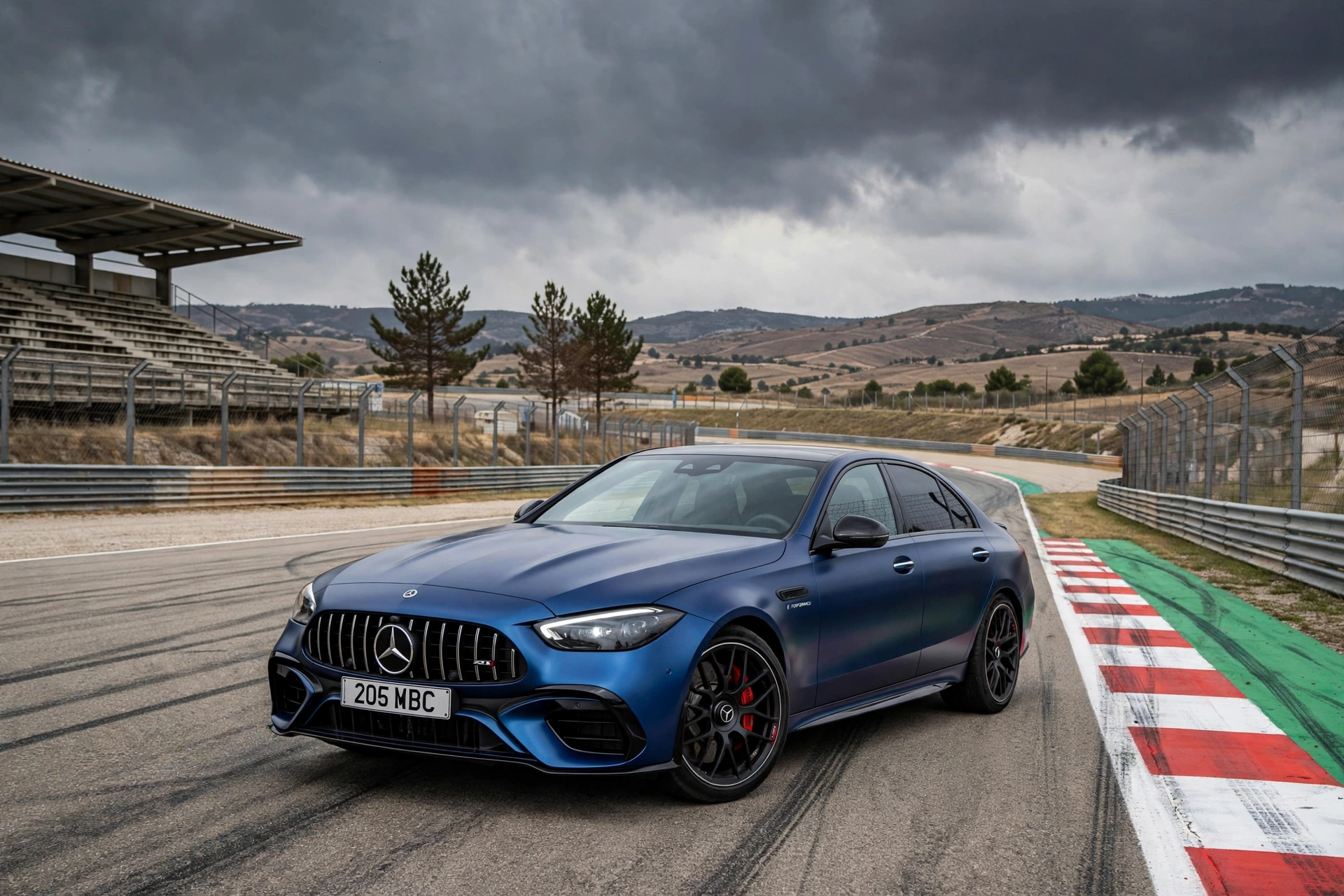 Mercedes-AMG C 63 S E Performance berlina híbrida deportiva en color gris, vista tres cuartos