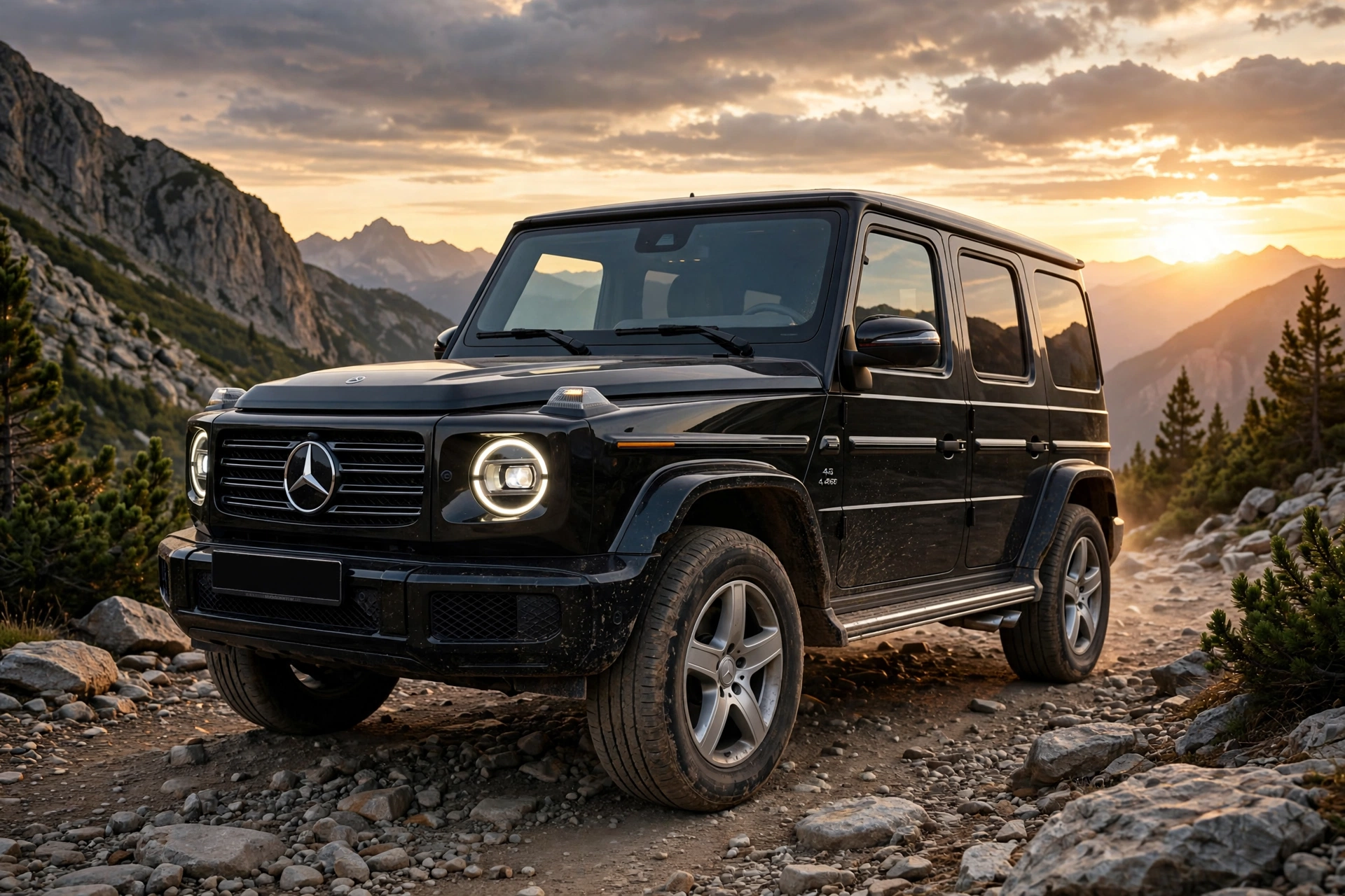 Mercedes Clase G 500 todoterreno icono en color negro, vista tres cuartos delantera