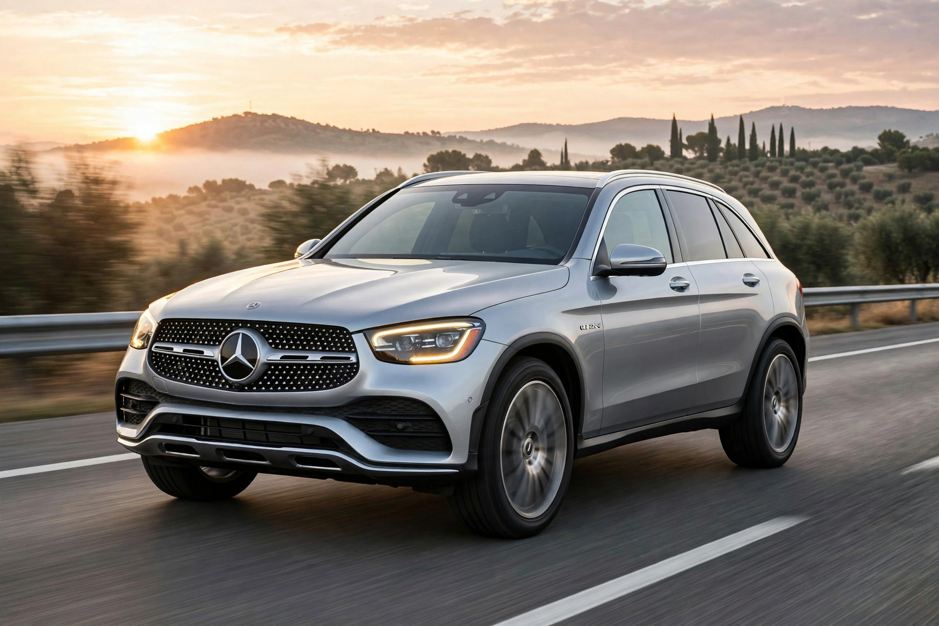 Mercedes GLC 220 d 4MATIC diésel en color gris, vista tres cuartos delantera