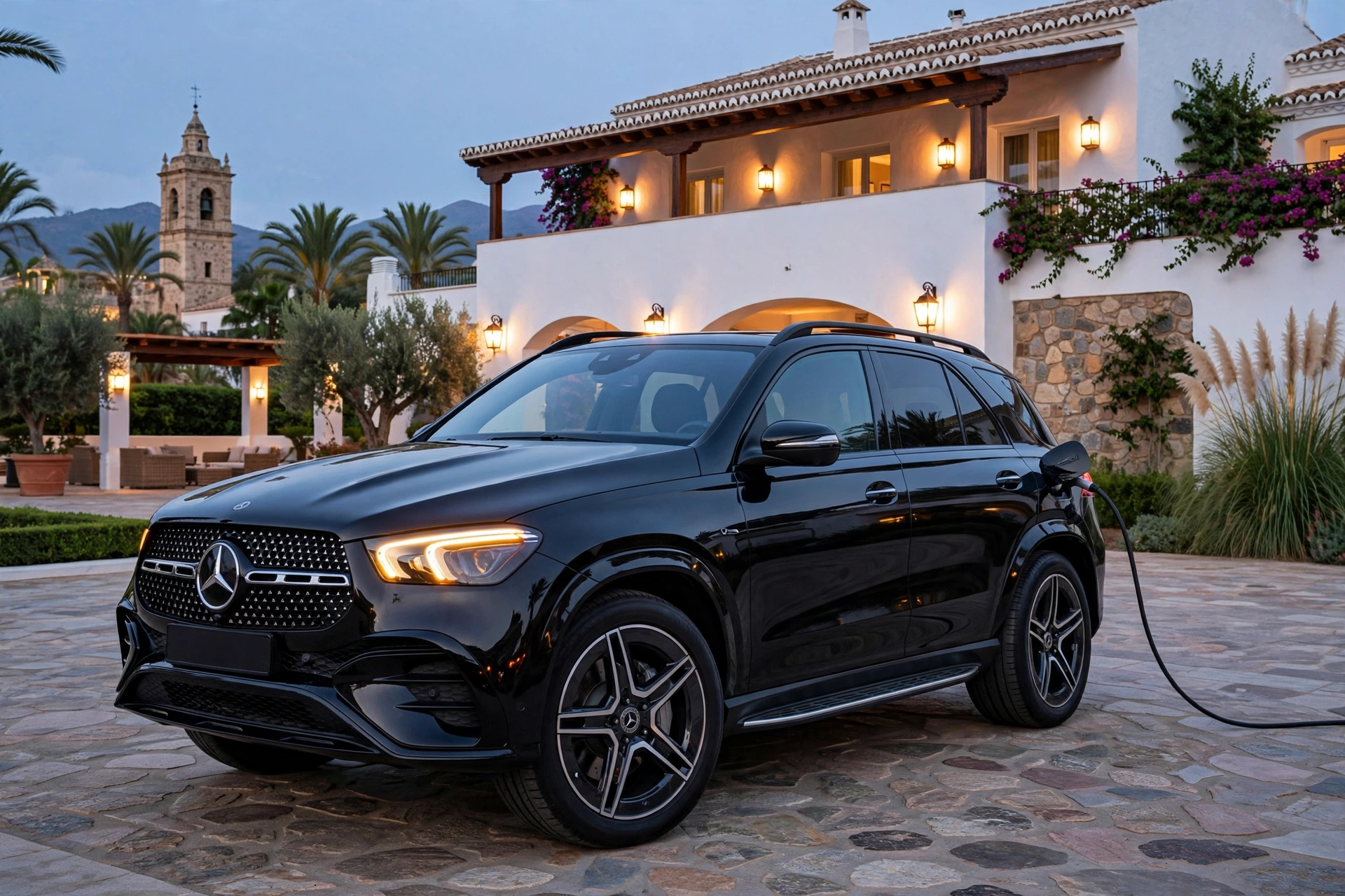 Mercedes GLE 350 de 4MATIC híbrido enchufable en color negro, vista tres cuartos