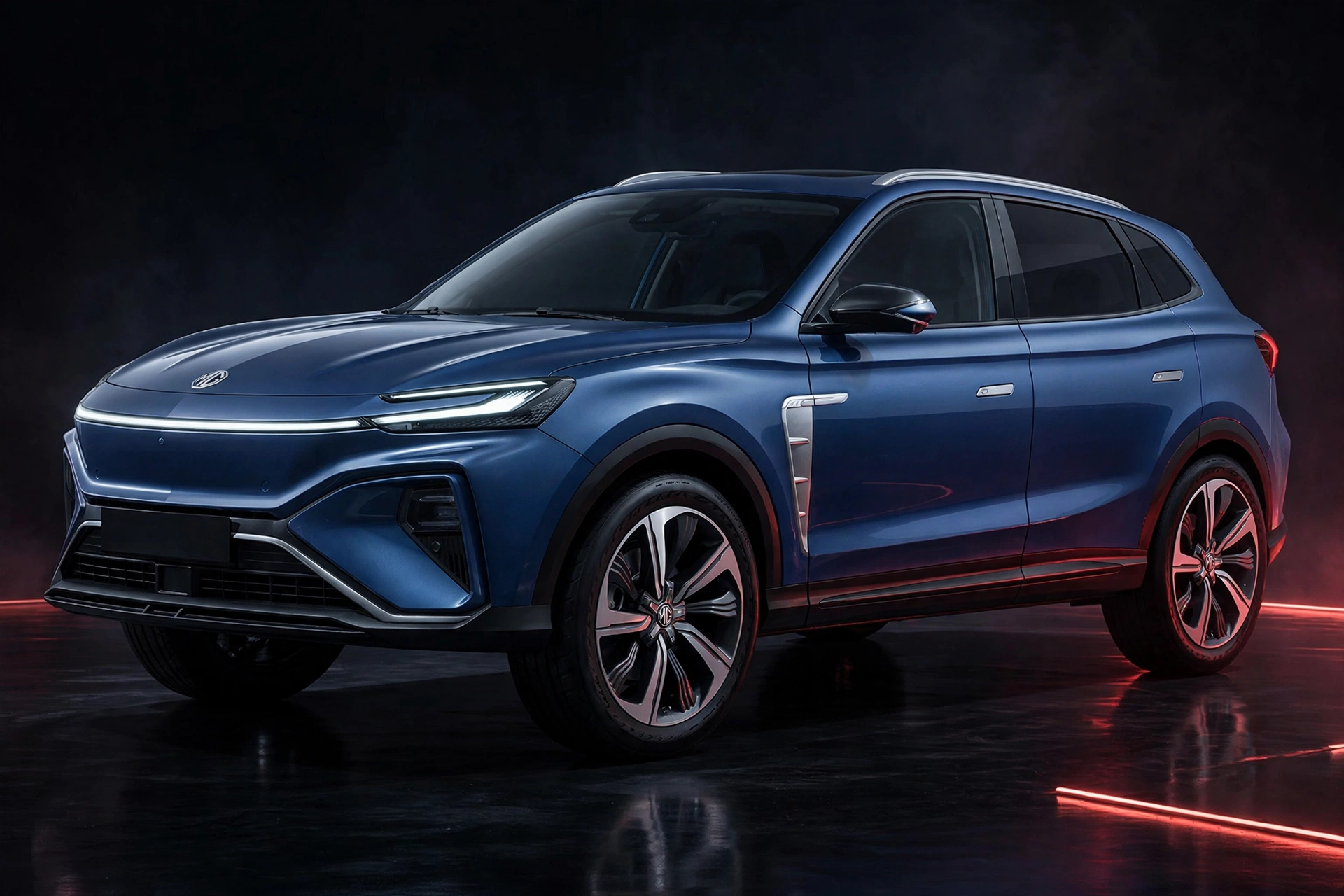 MG Marvel R de color azul, SUV eléctrico premium de MG, vista tres cuartos delantera