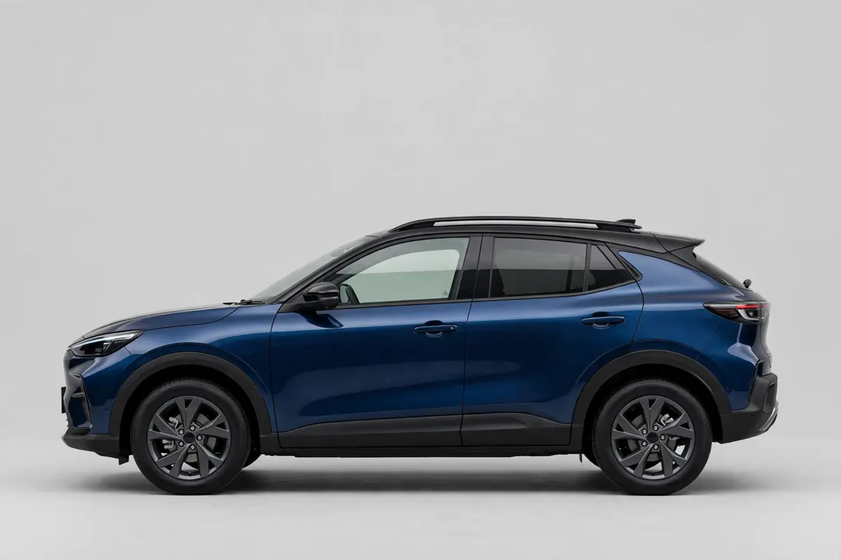 Mitsubishi ASX 120T azul oscuro, vista lateral completa