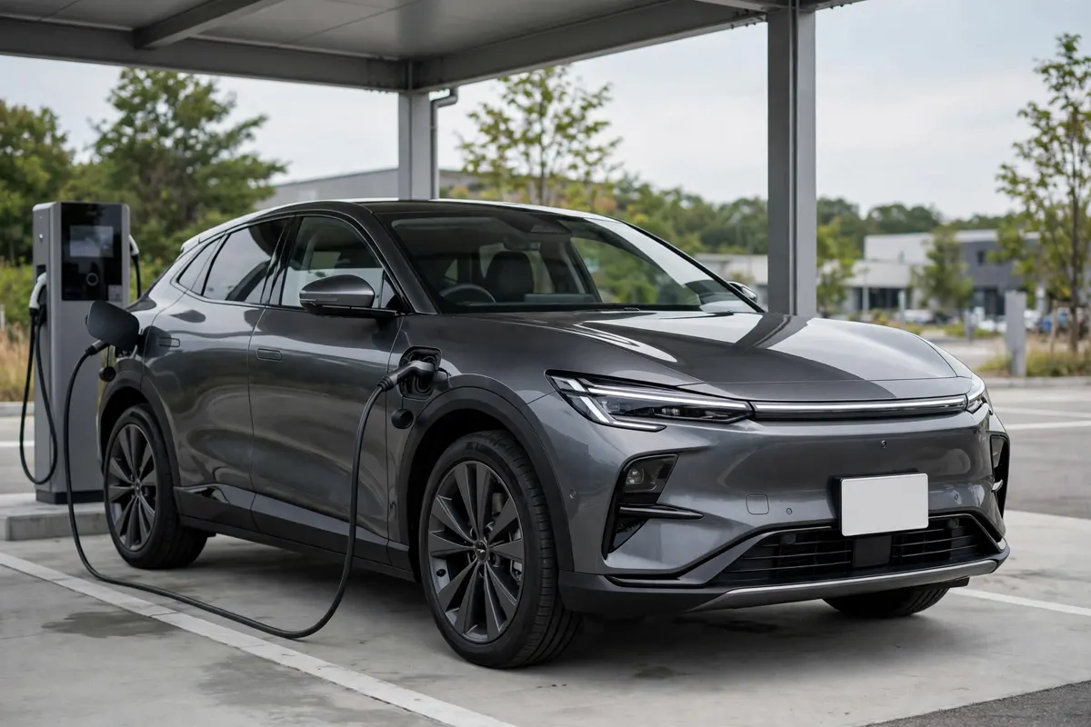 Mitsubishi Eclipse Cross EV LFP gris grafito cargando en punto de carga rápida