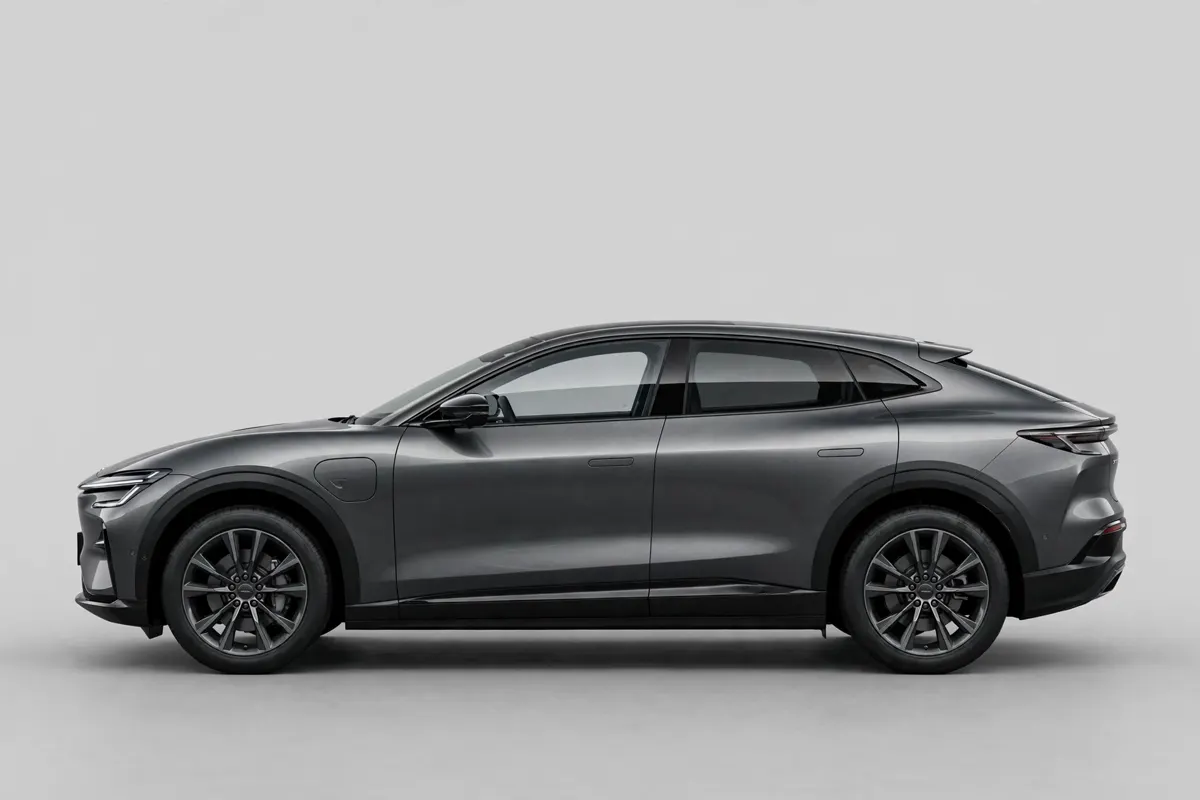 Mitsubishi Eclipse Cross EV LFP gris grafito, vista lateral con techo coupé
