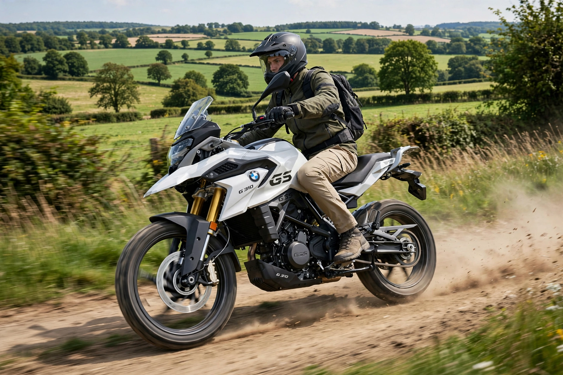 BMW G 310 GS 2024 en camino rural