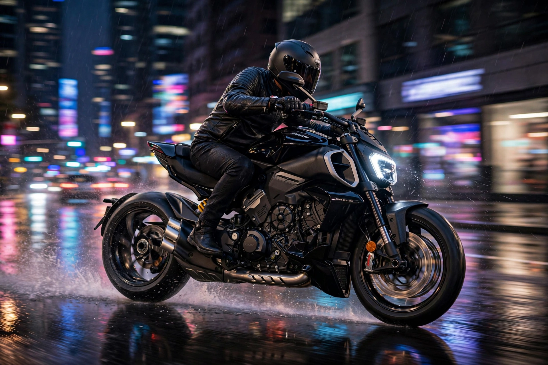 Ducati Diavel V4 2024 en ciudad de noche