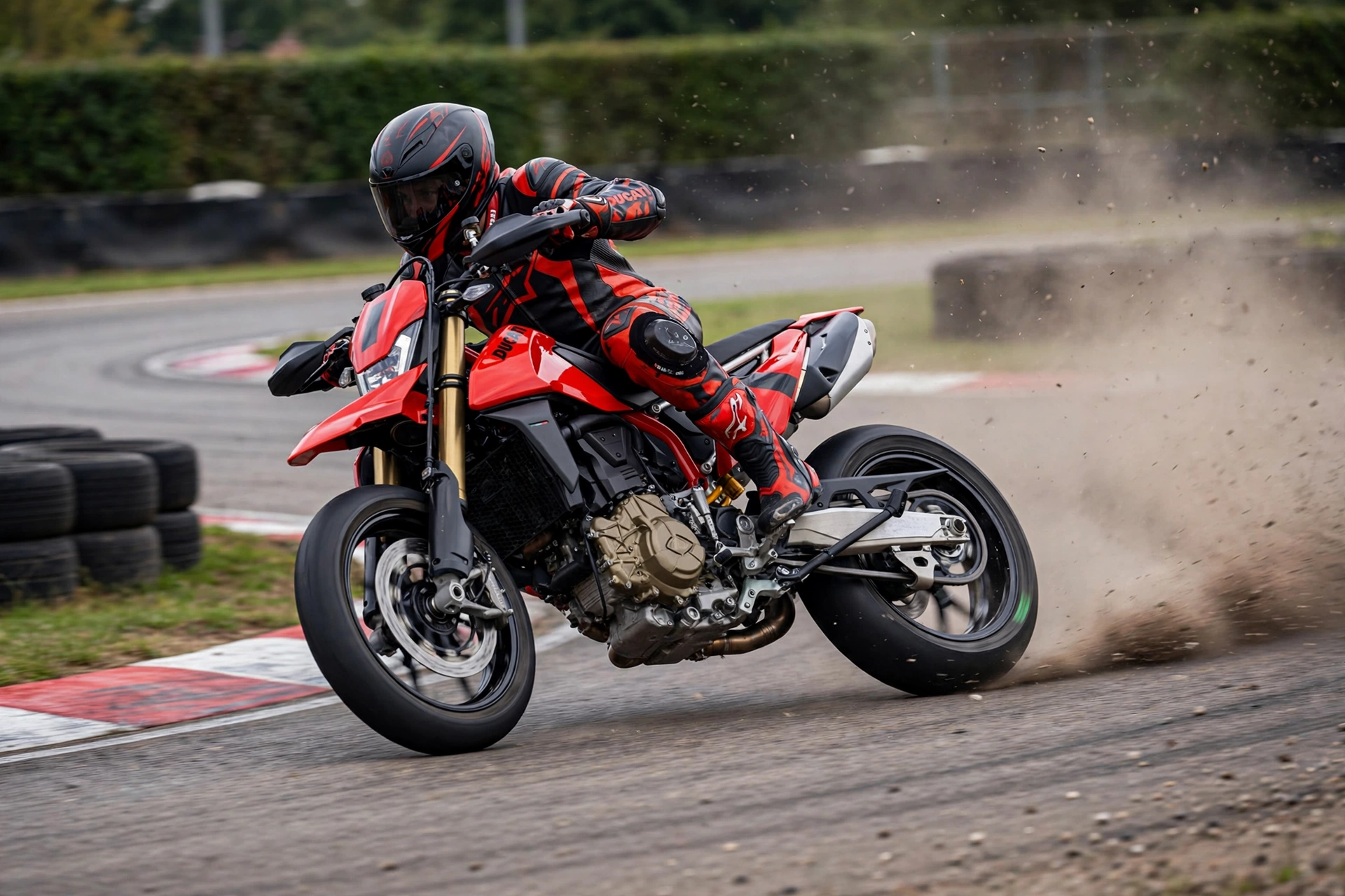 Ducati Hypermotard 698 Mono 2024 derrapando en circuito