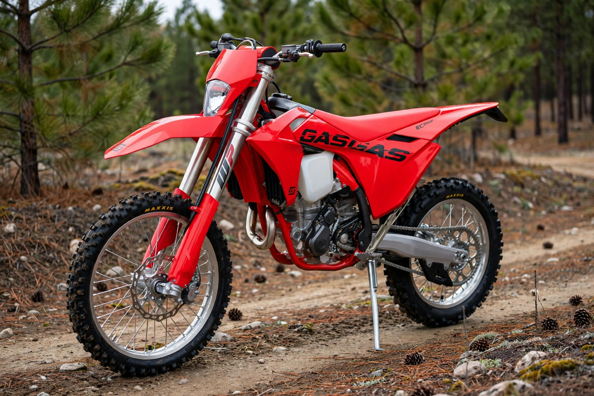 GasGas EC 250F 2025 roja en una crono de enduro