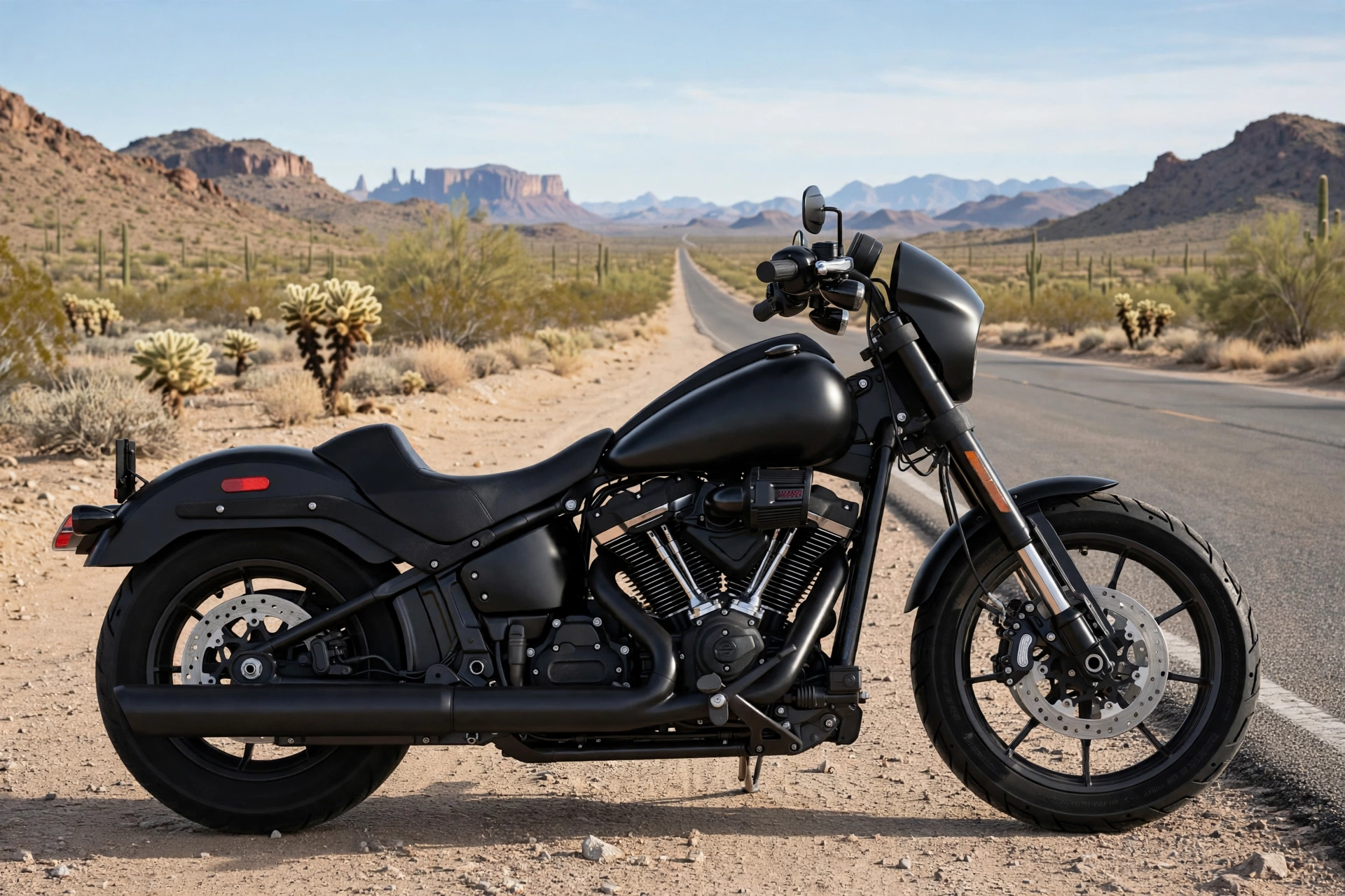 Harley-Davidson Low Rider S negra, vista lateral