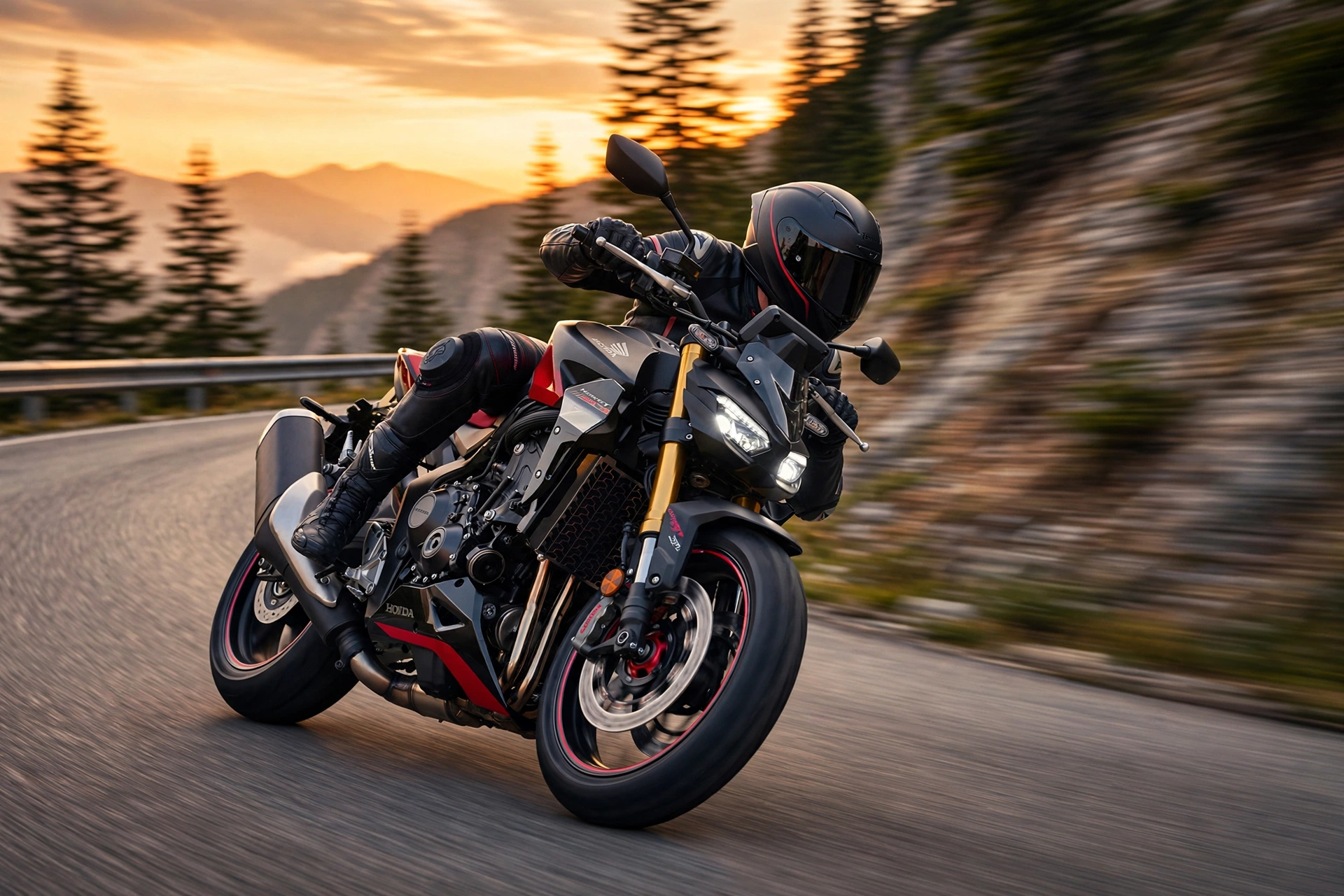 Honda CB1000 Hornet SP 2025 rodando en carretera de montaña