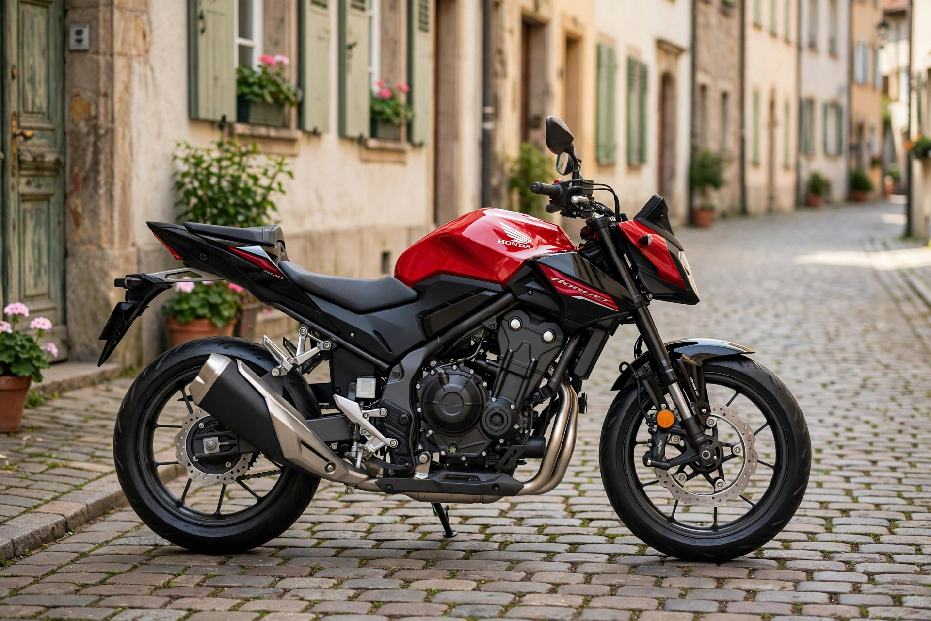 Honda CB500 Hornet 2025, vista tres cuartos delantera