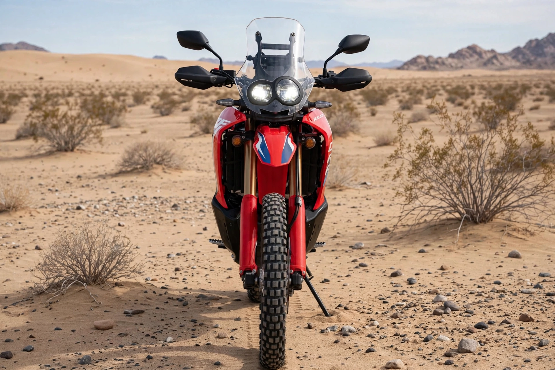 Honda CRF300 Rally 2025, frontal estilo Dakar