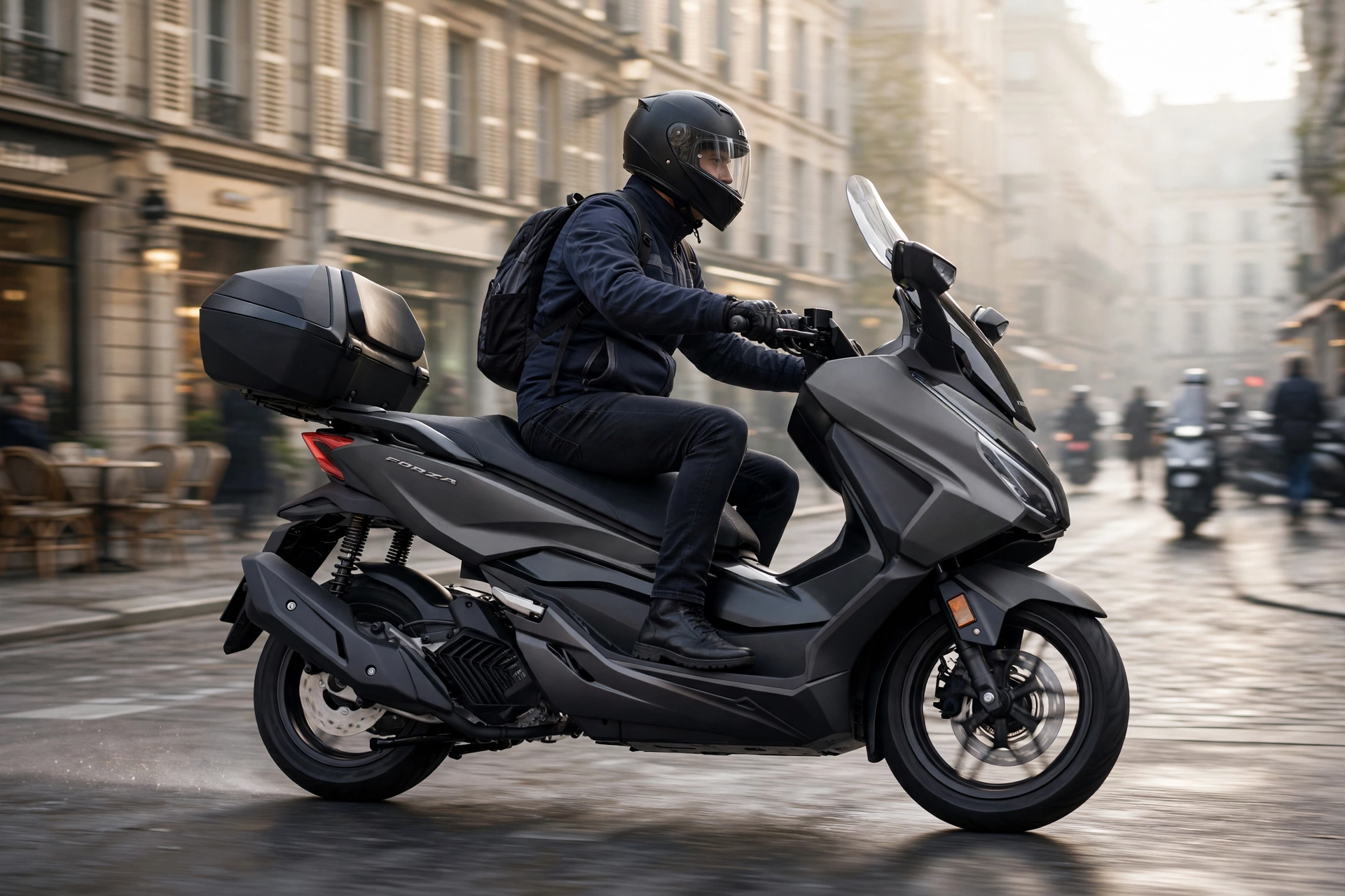 Honda Forza 125 2025 circulando por avenida urbana