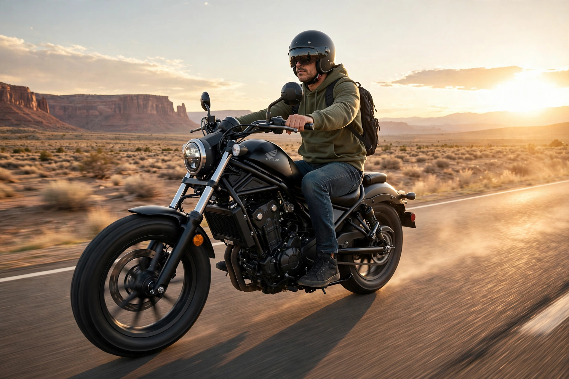 Honda Rebel 500 2025 rodando por una carretera costera