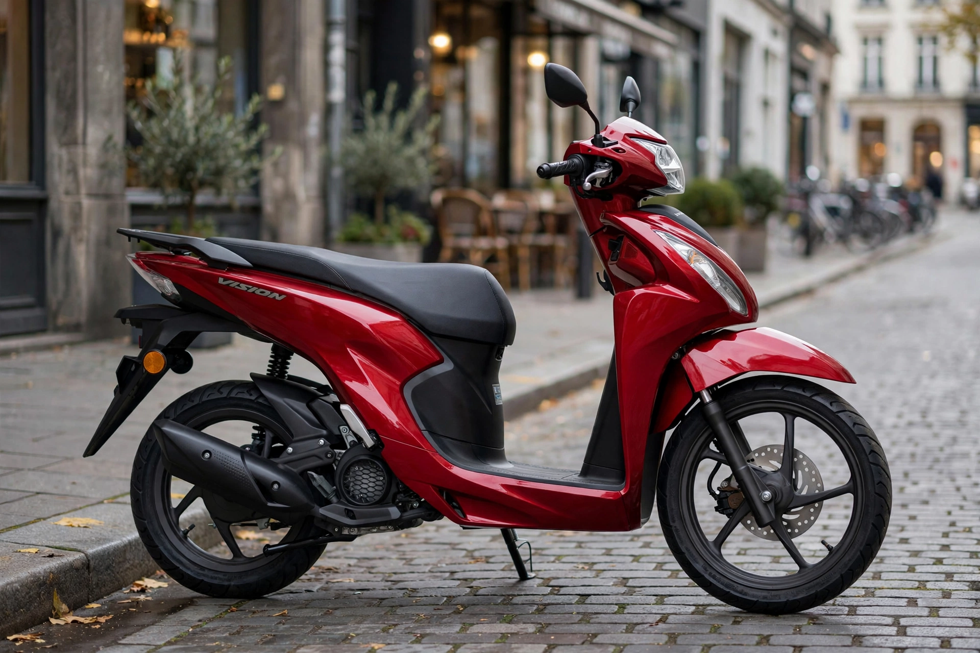 Honda Vision 110 2025 roja en tres cuartos