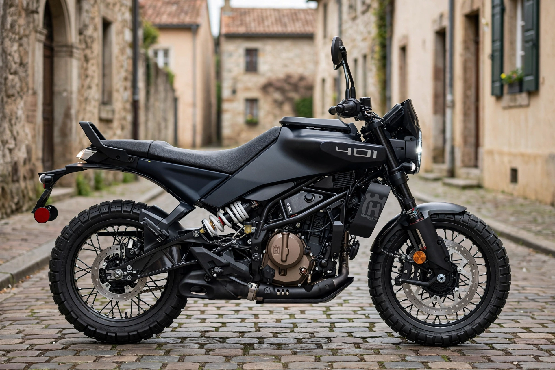 Husqvarna Svartpilen 401 2024, vista lateral con el faro redondo