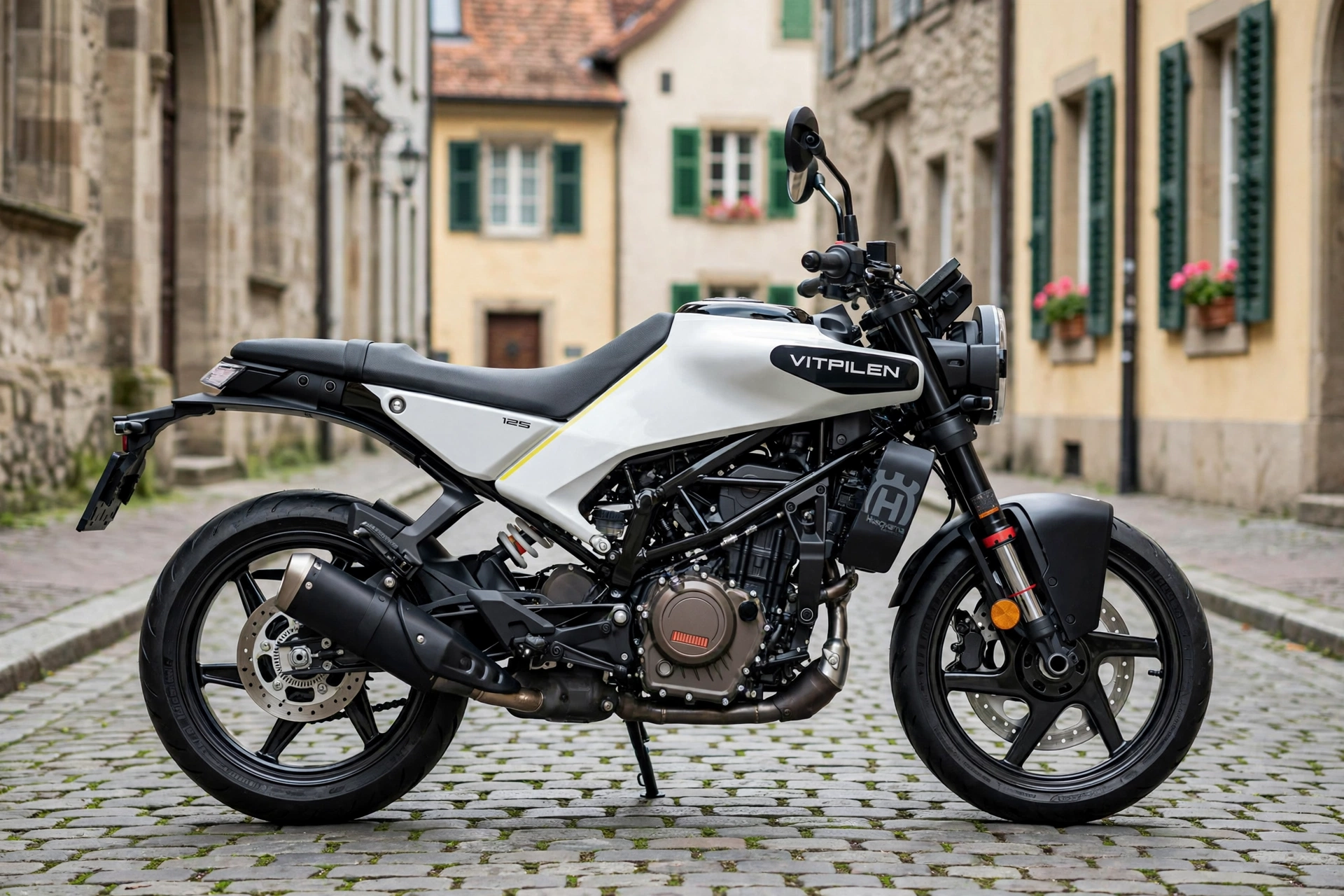 Husqvarna Vitpilen 125 2024 blanca, vista lateral