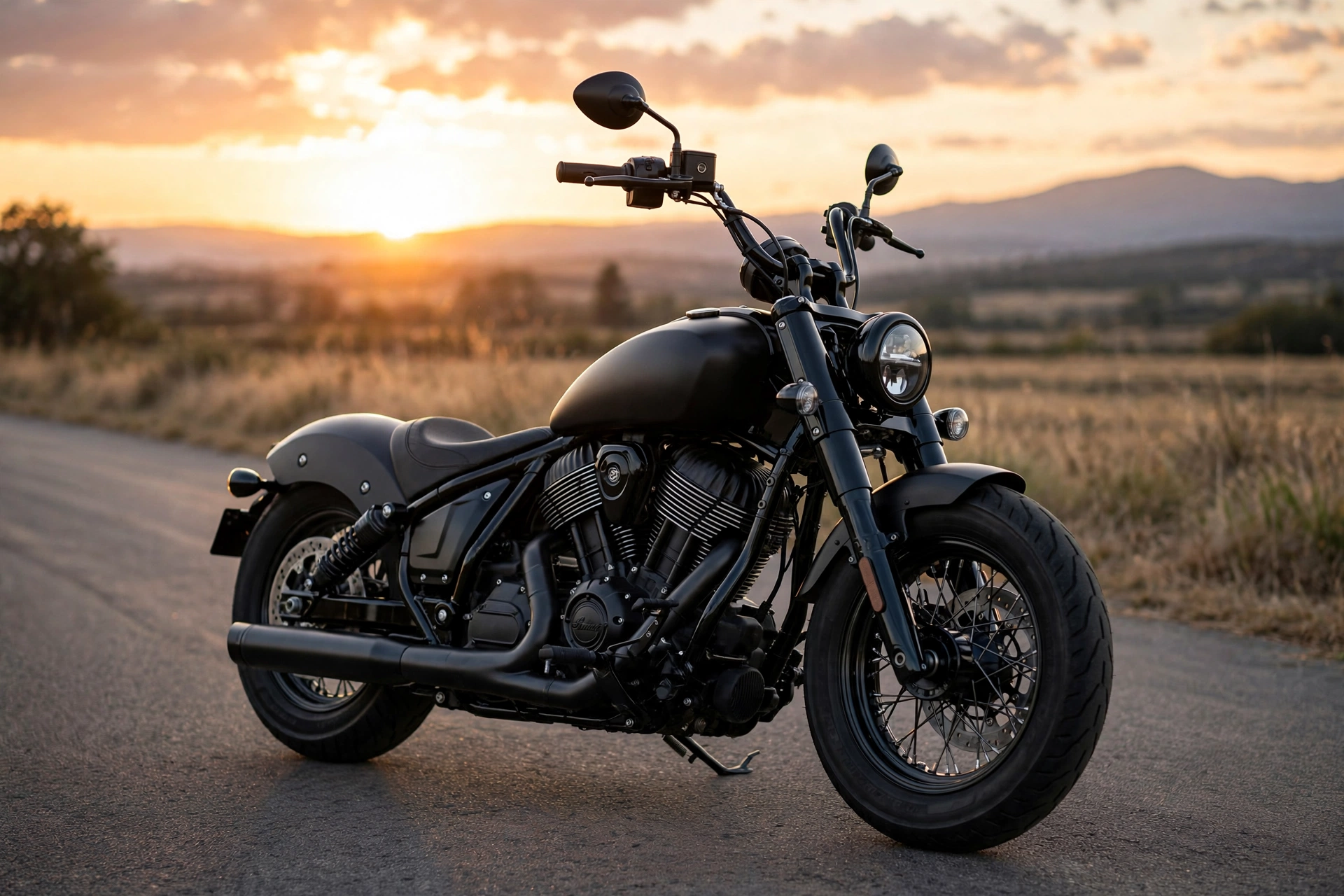 Indian Chief Bobber Dark Horse negra en ruta