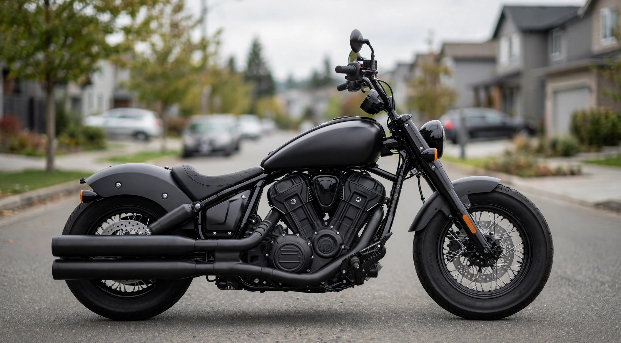 Indian Chief Bobber Dark Horse negra, vista lateral