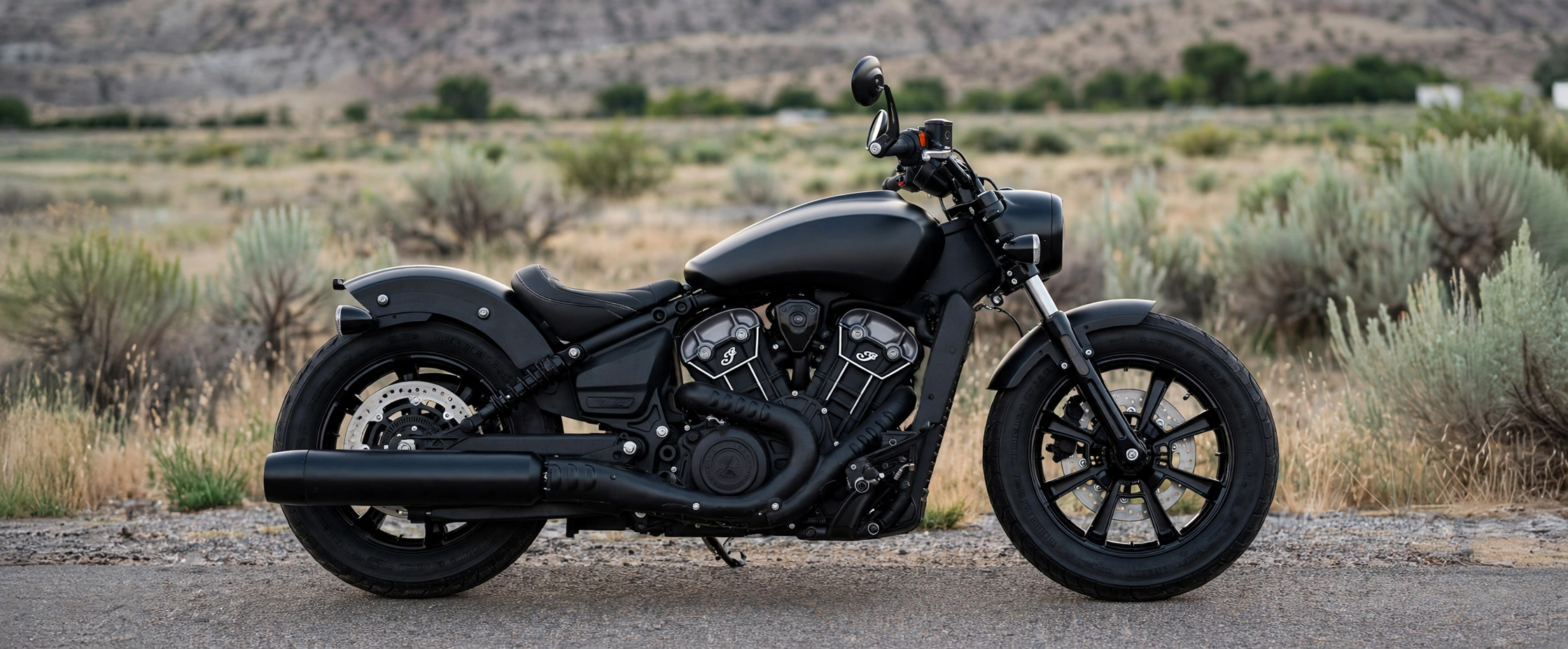 Indian Scout Bobber negra mate, vista lateral