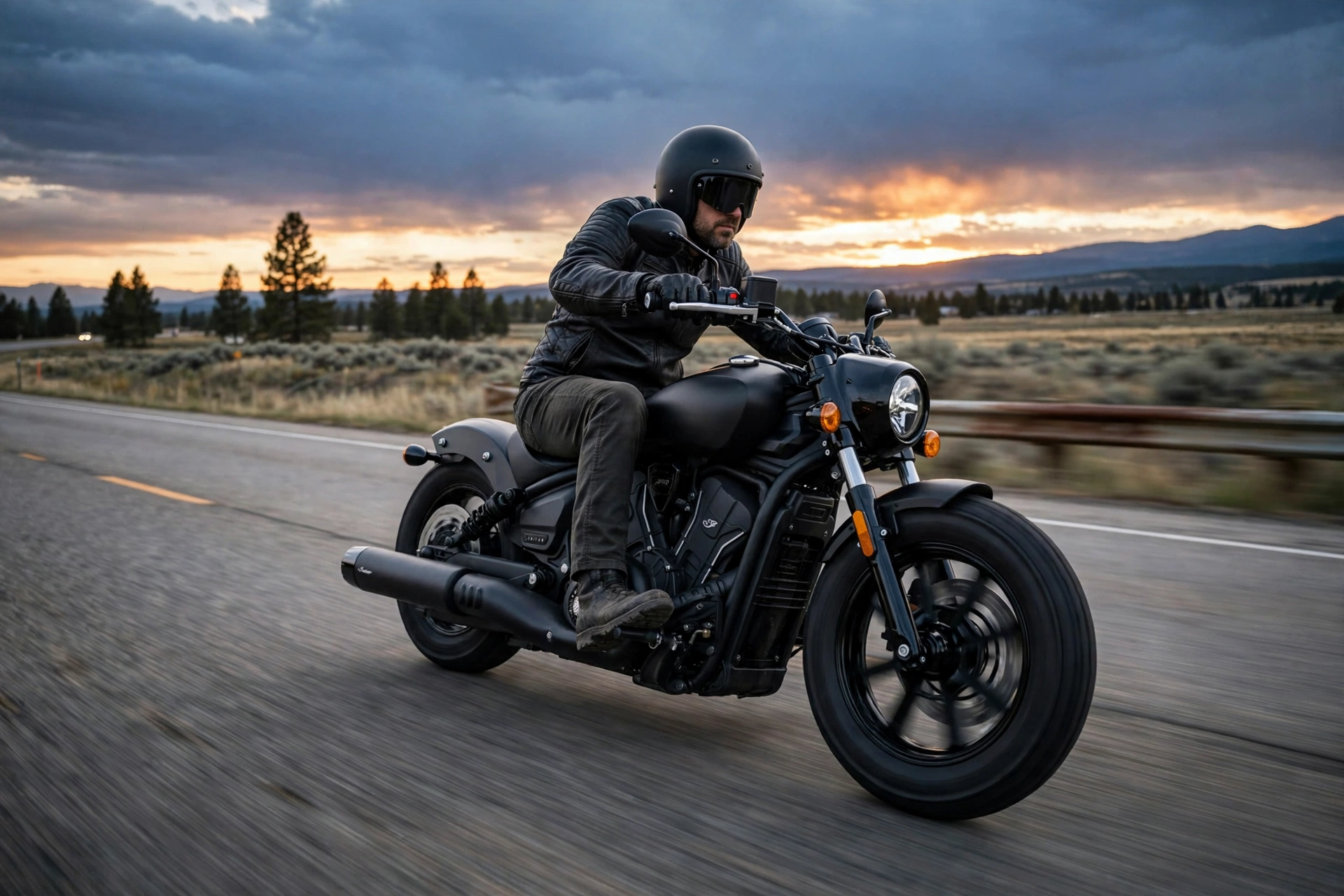Indian Scout Bobber en una carretera americana