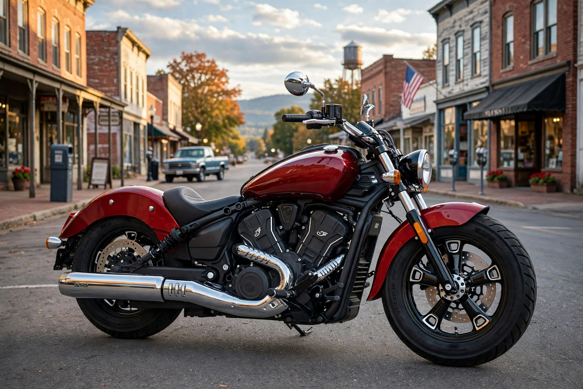 Indian Scout Classic cromada en pueblo americano
