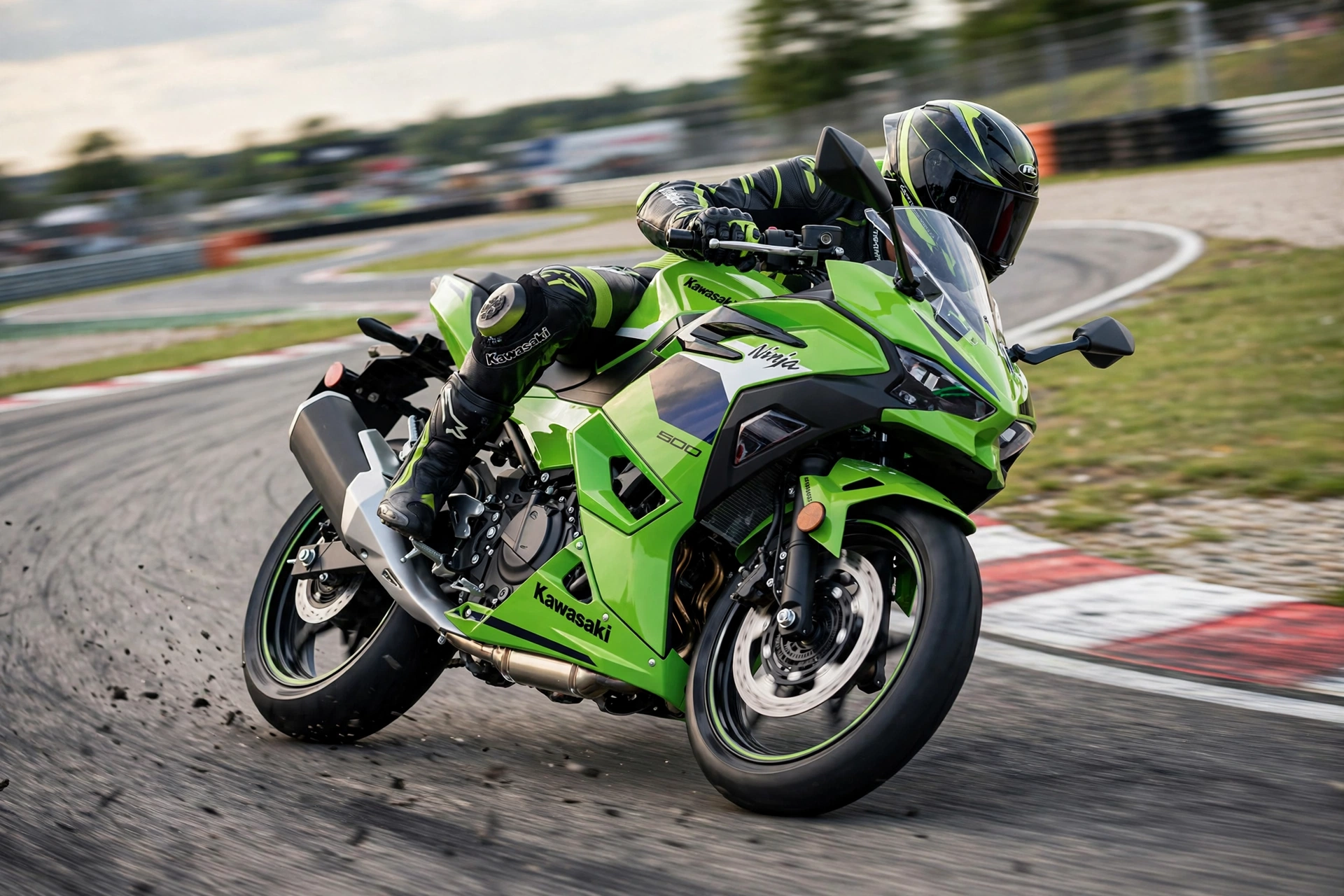 Kawasaki Ninja 500 2024 en carretera de curvas