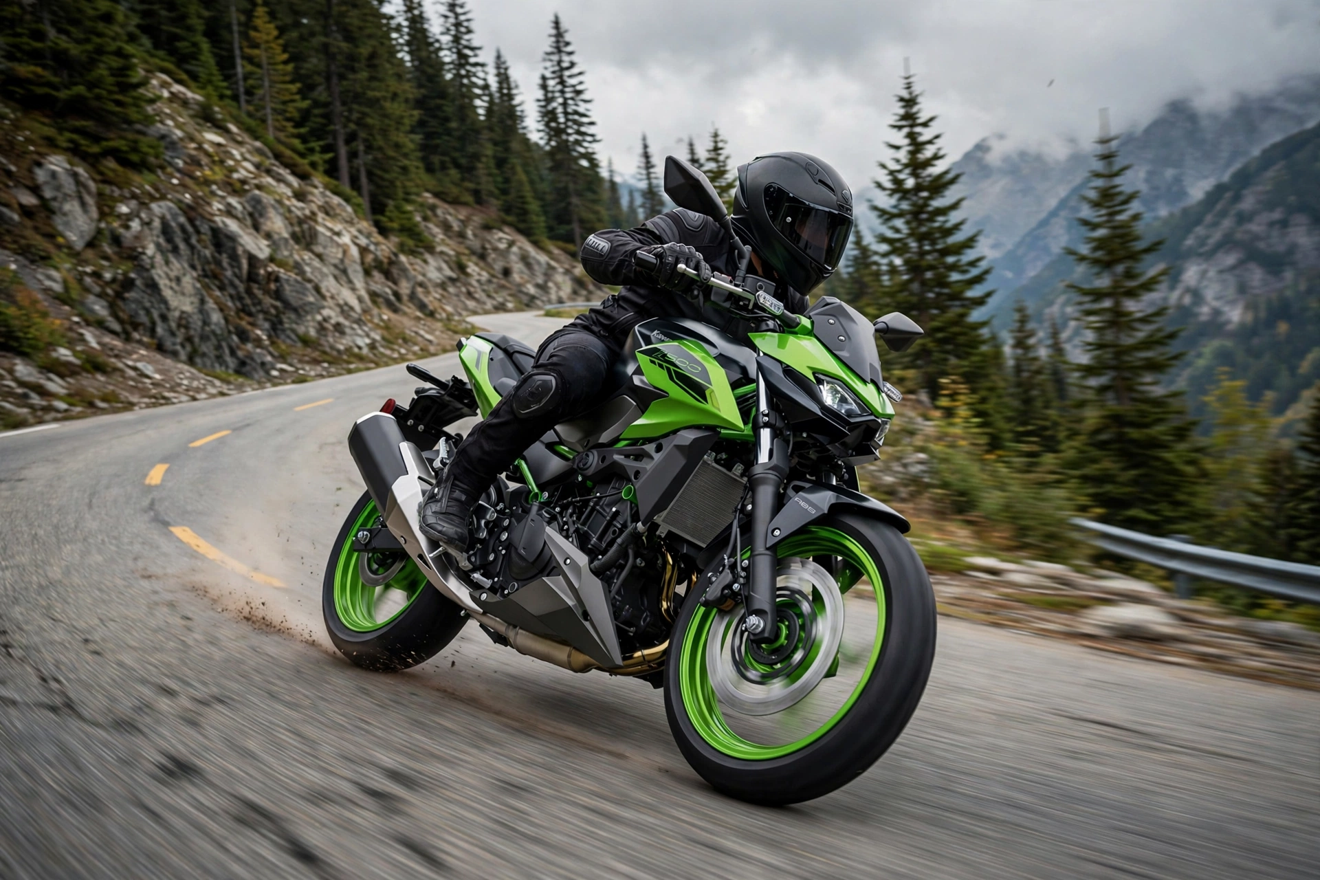 Kawasaki Z500 2024 en ciudad al atardecer