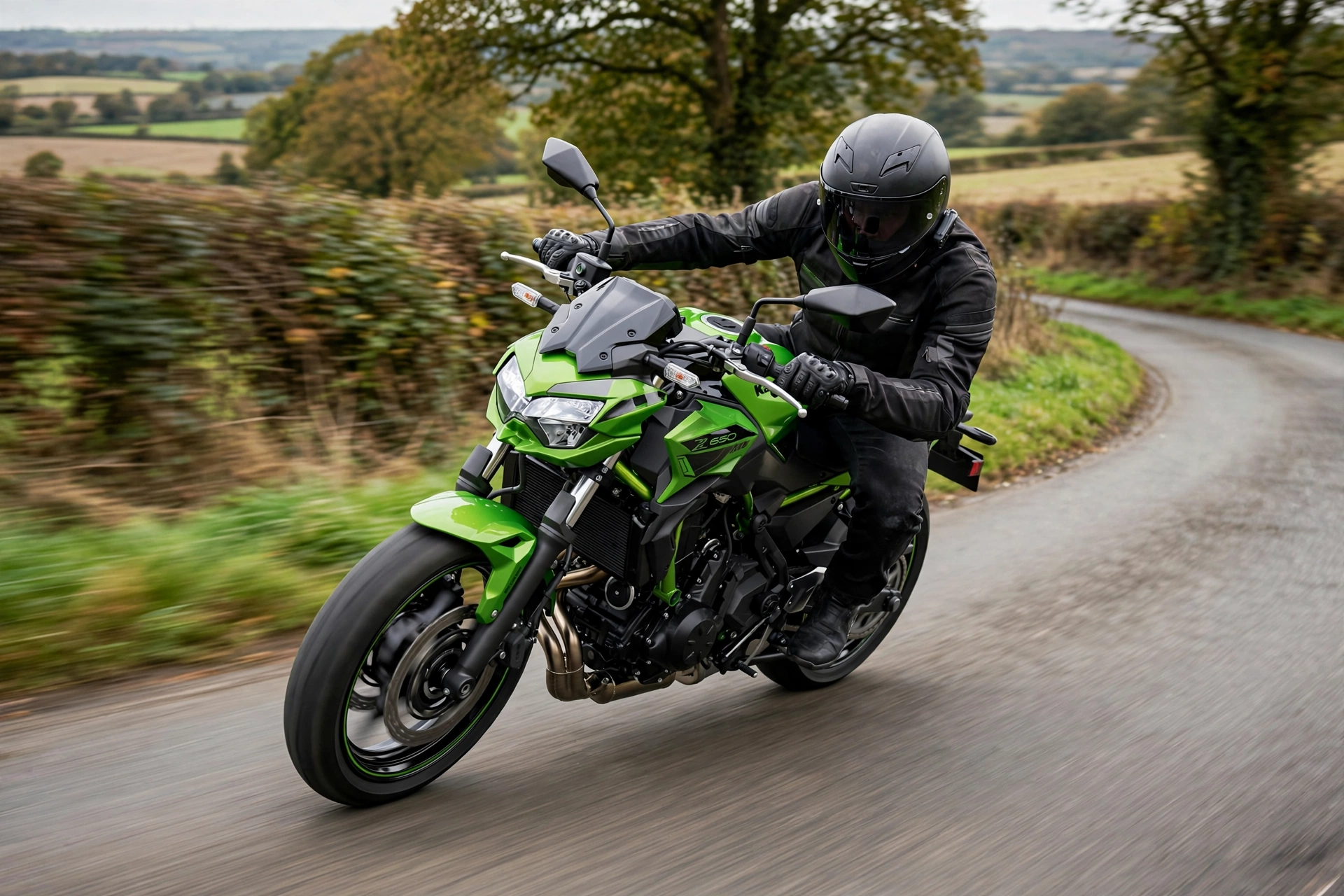 Kawasaki Z650 2025 en curvas de montaña