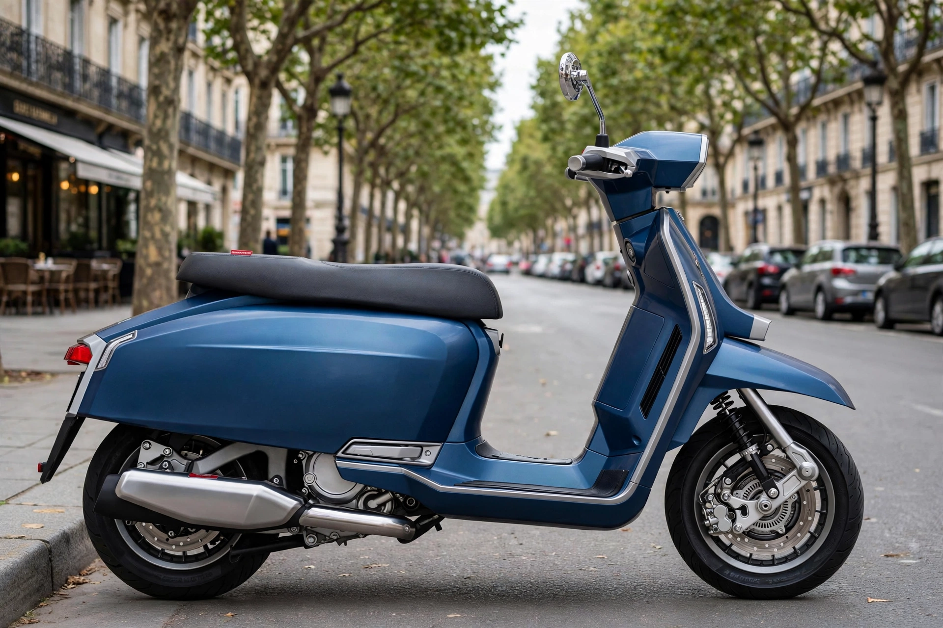 Lambretta G350, vista lateral con detalles cromados