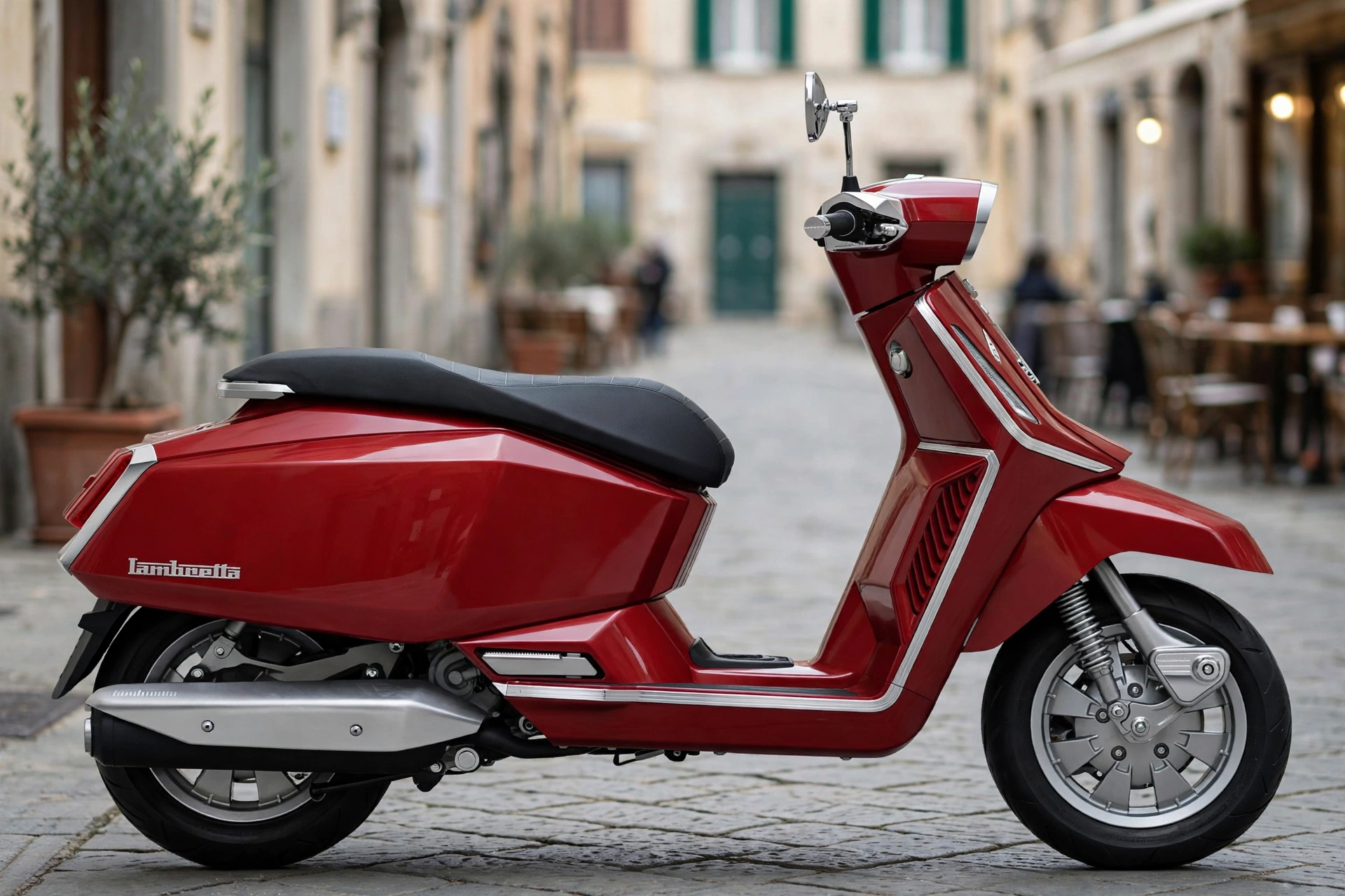 Lambretta X300 SR blanca, vista tres cuartos delantera