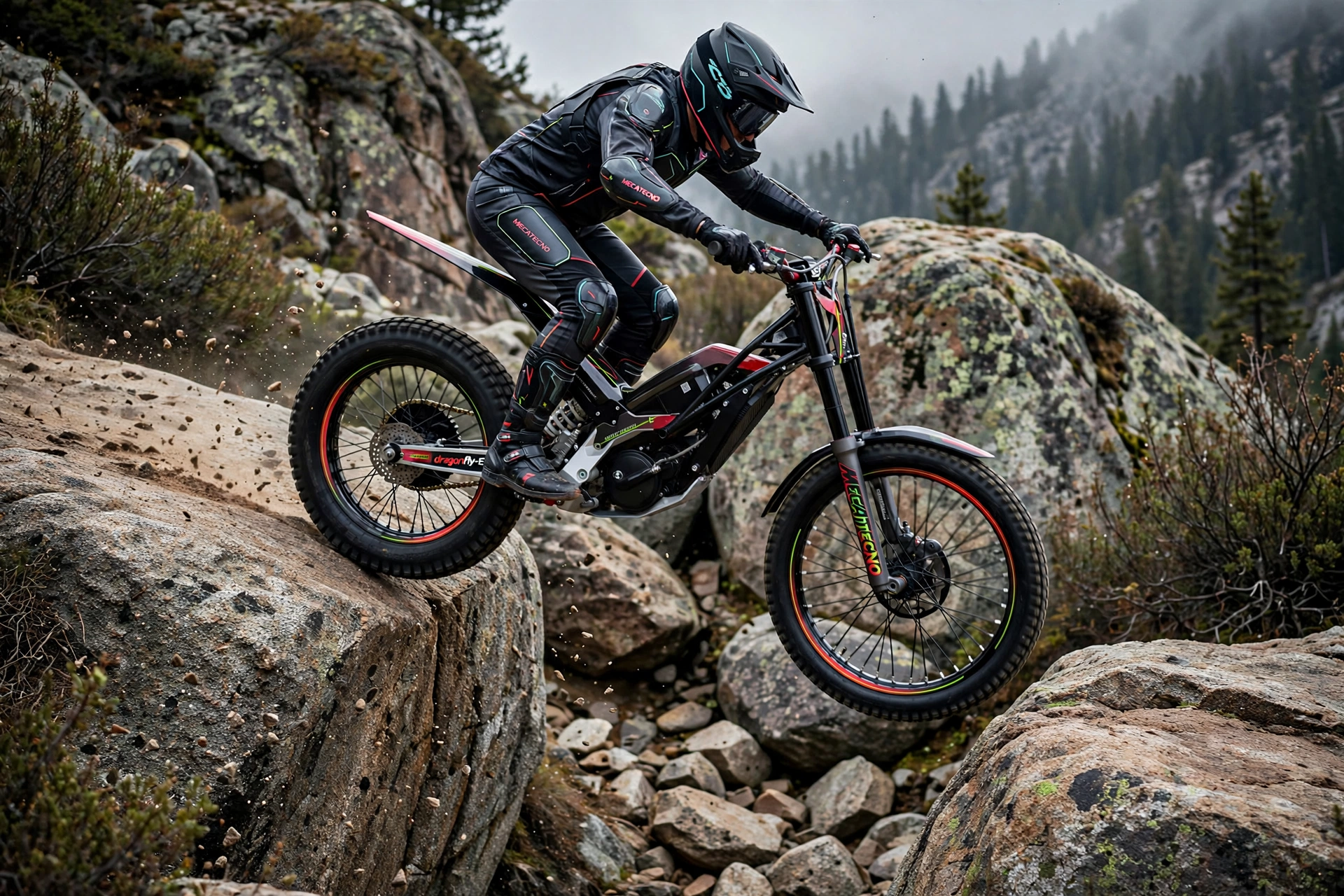 Mecatecno Dragonfly-E 2025 en una zona de trial